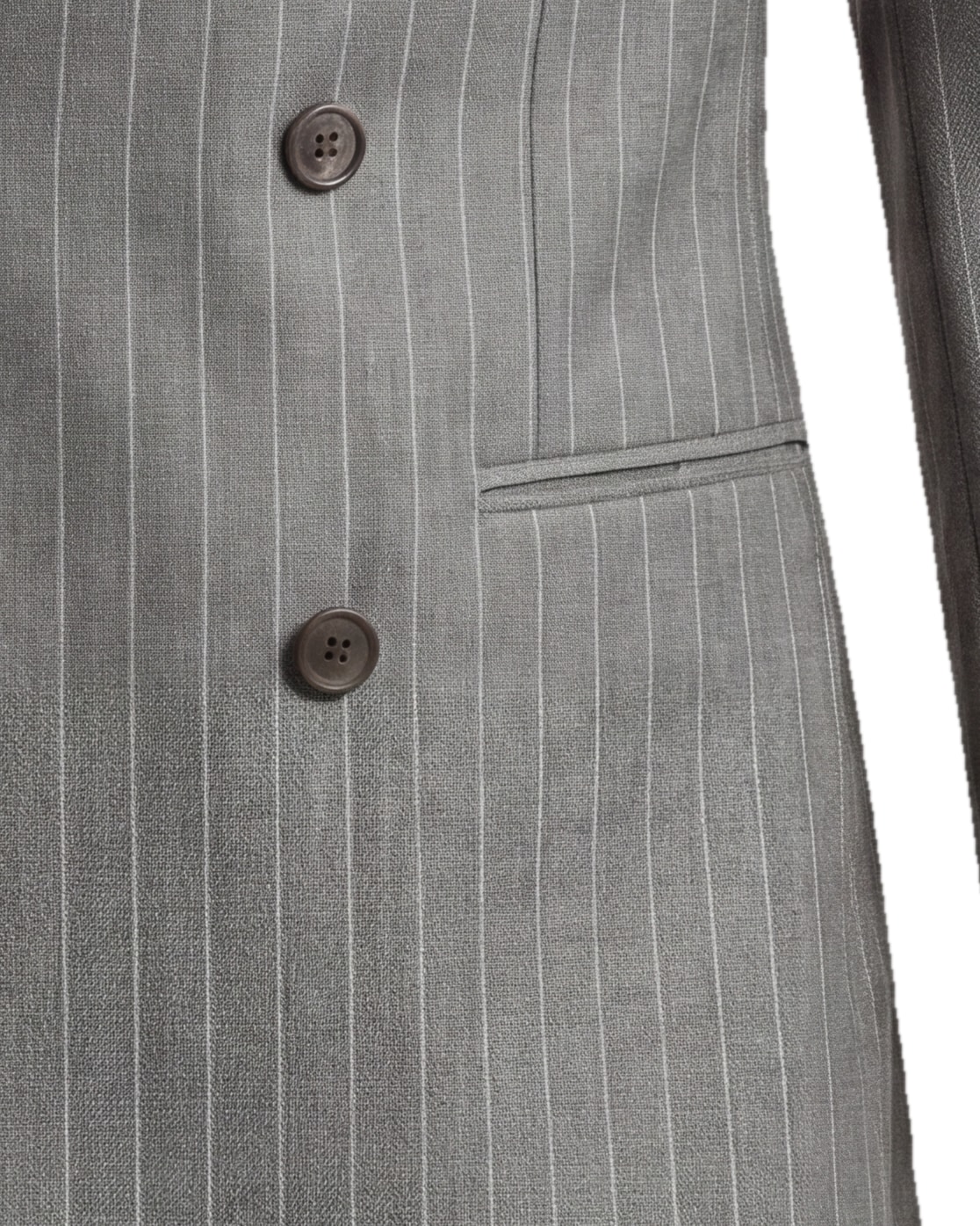 Grey Pinstripe Double-Breasted S110 Wool Jacket, pocket detail
