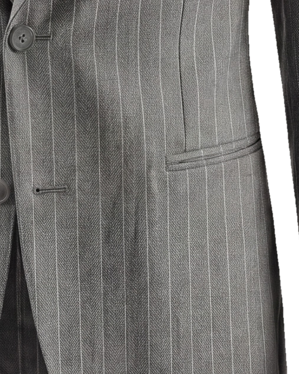 Grey Pinstripe Super 110s Wool Jacket, pocket detail