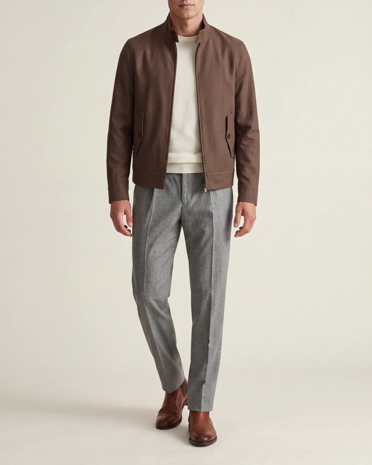 Brown Harrington Jacket, on model