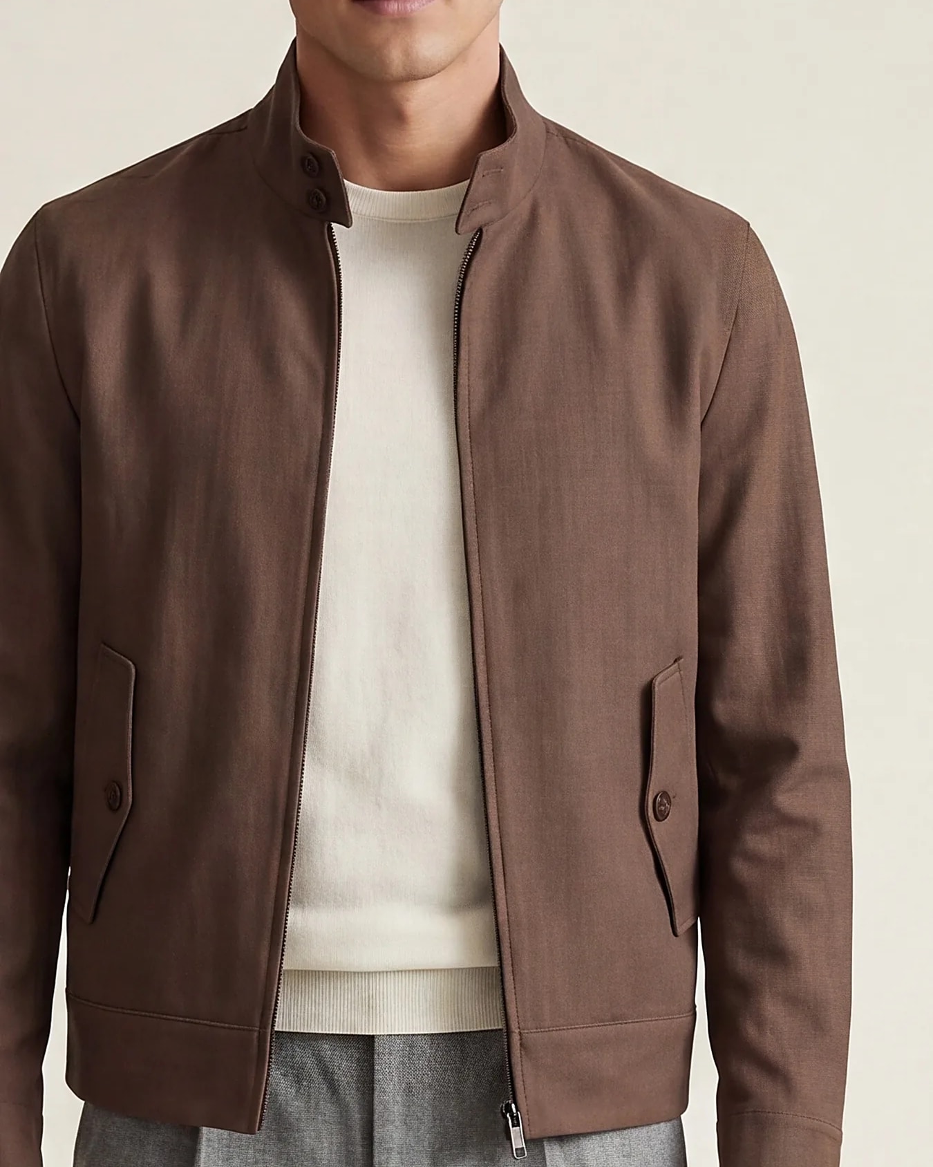 Brown Harrington Jacket, collar detail