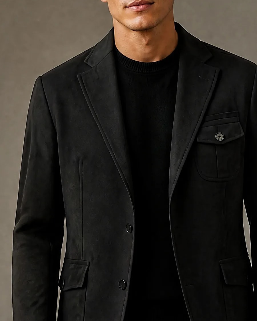 Deep Brown Suede Jacket, collar detail