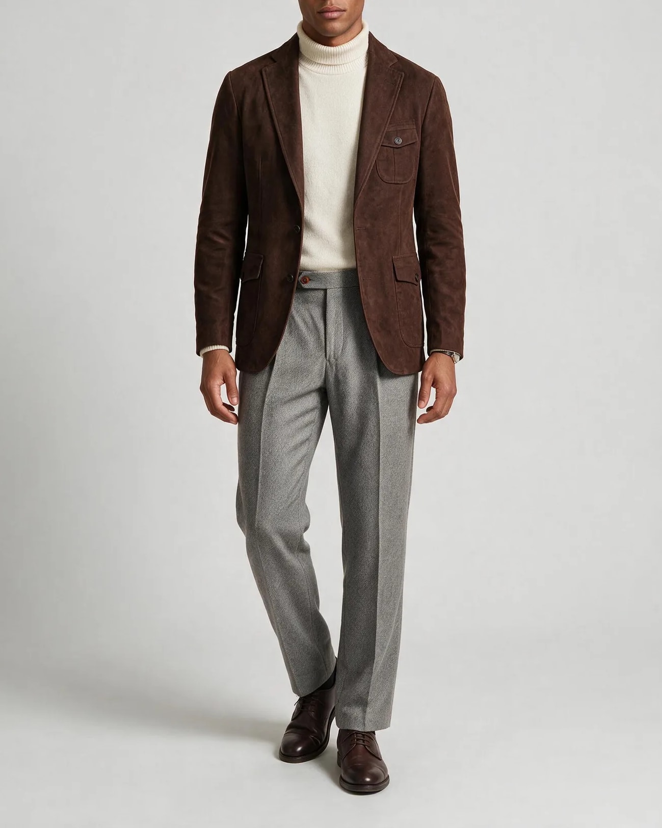 Light Brown Classic Suede Jacket, on model