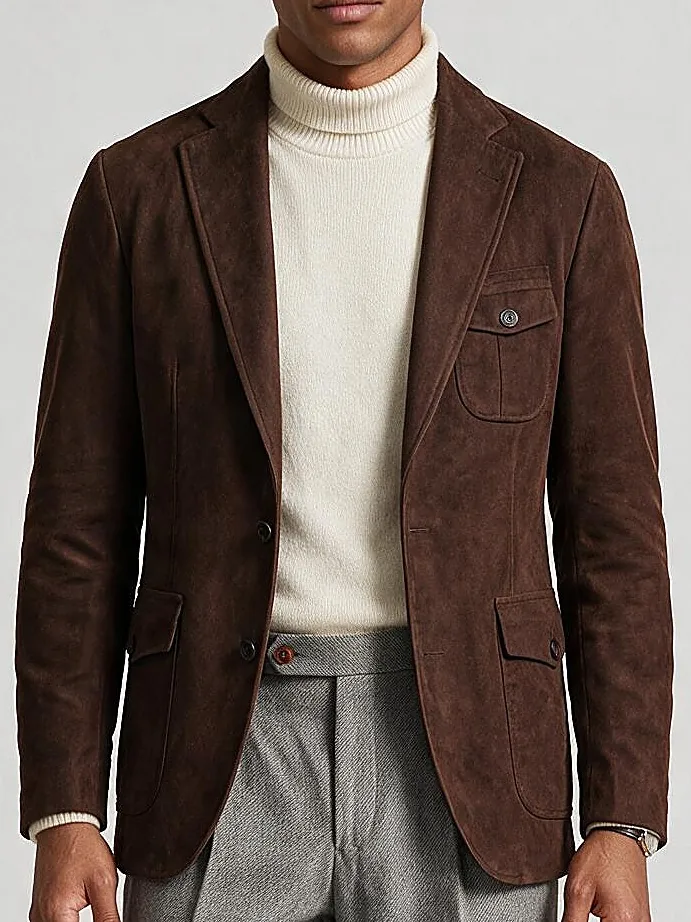 Light Brown Classic Suede Jacket, collar detail