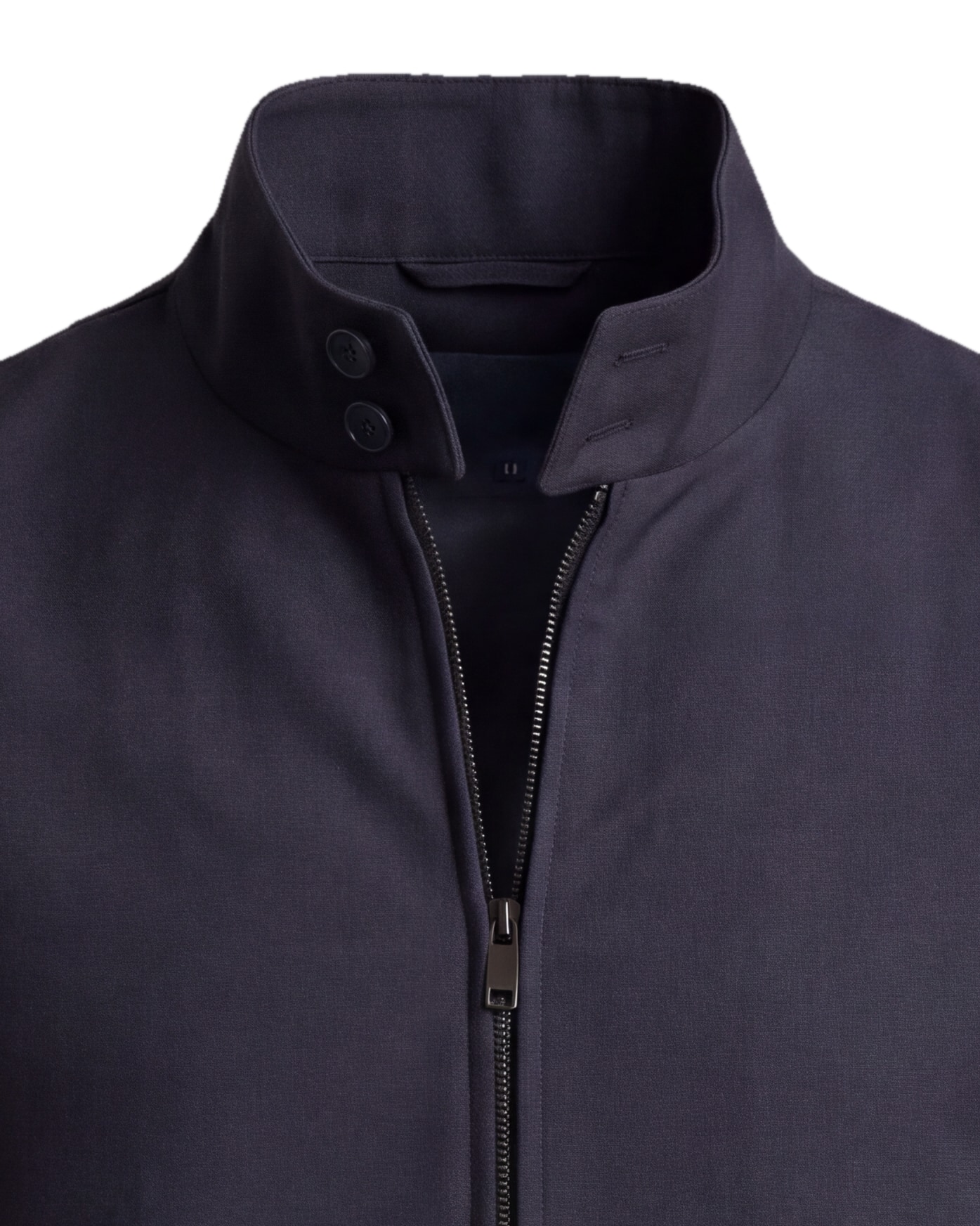 Navy Harrington Jacket, collar detail