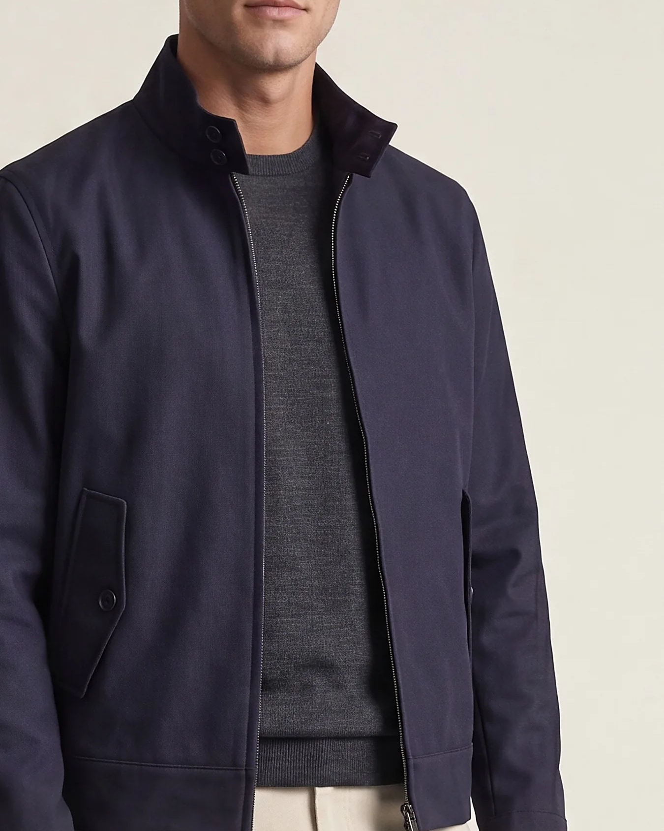 Navy Harrington Jacket, collar detail