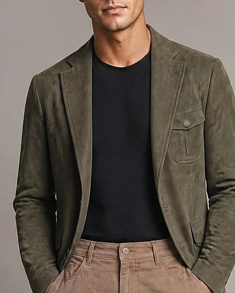 Olive Green Suede Jacket, collar detail
