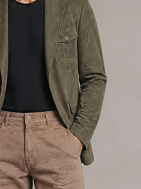 Olive Green Suede Jacket, pocket detail