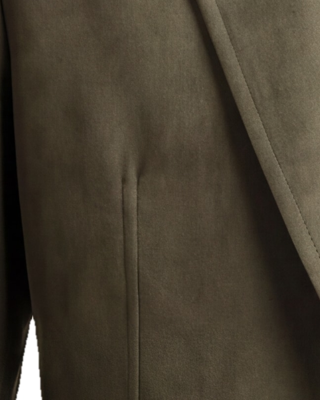 Olive Green Suede Jacket, fabric close-up