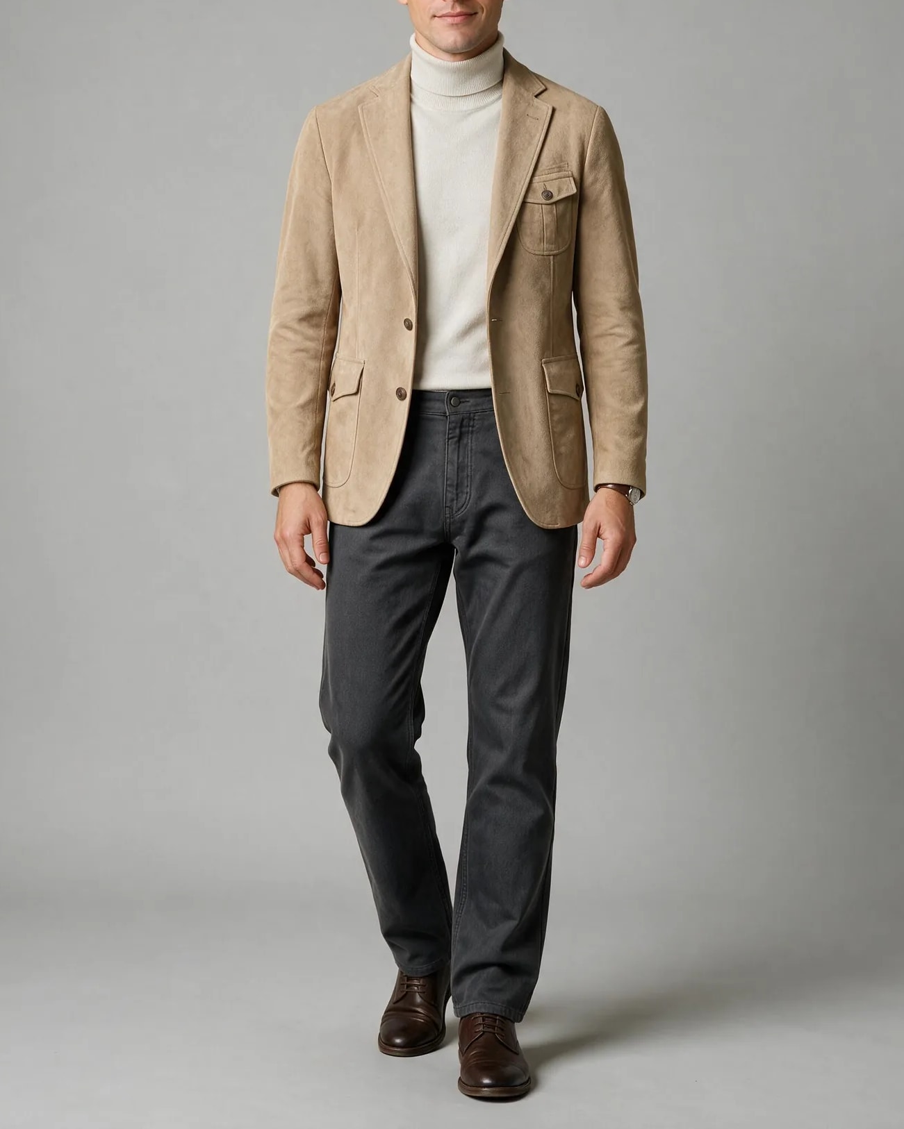 Beige Suede Statement Jacket, on model