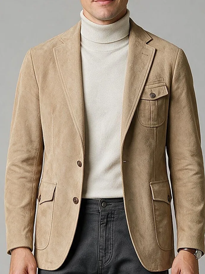 Beige Suede Statement Jacket, collar detail