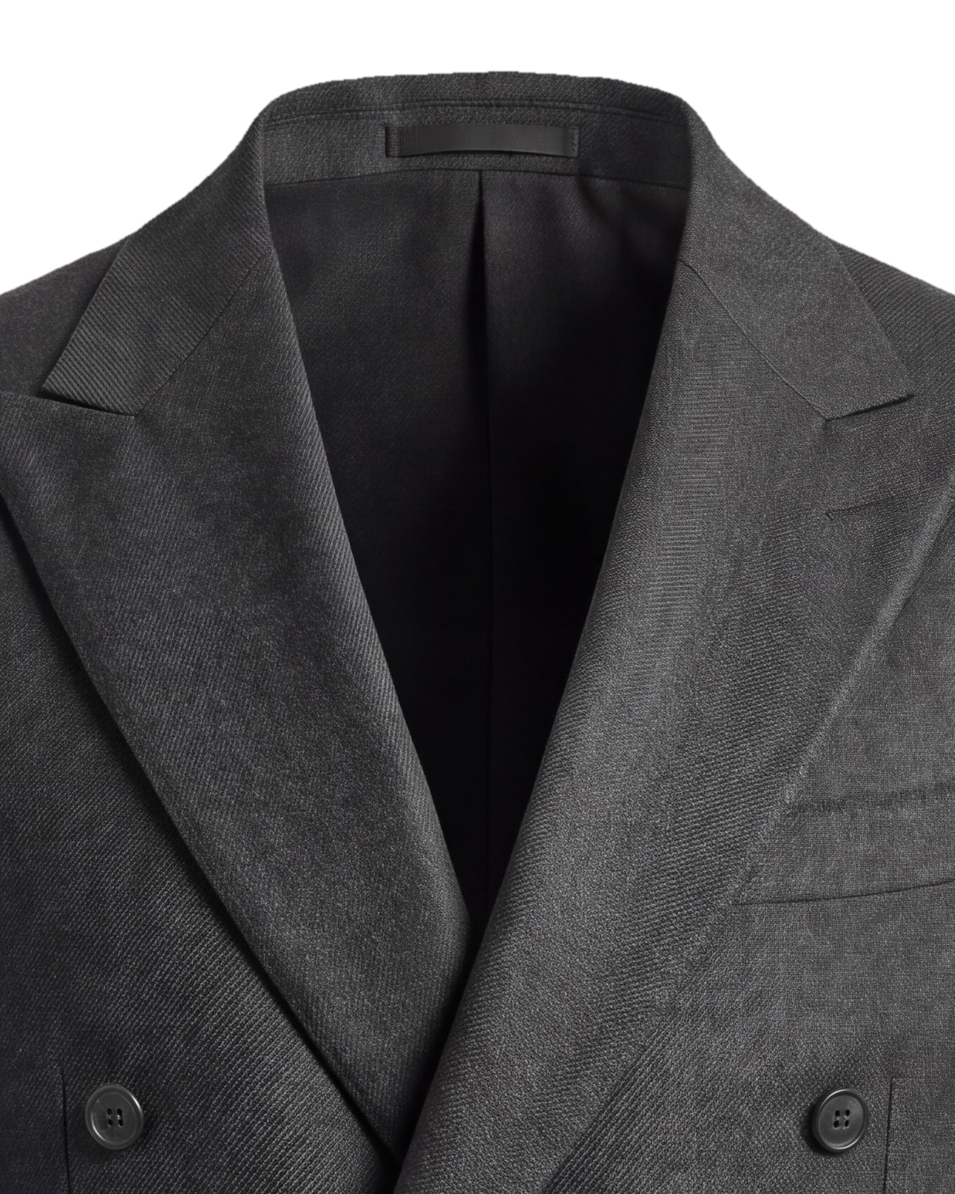 Charcoal Grey Double-Breasted Jacket in English Wool, collar detail