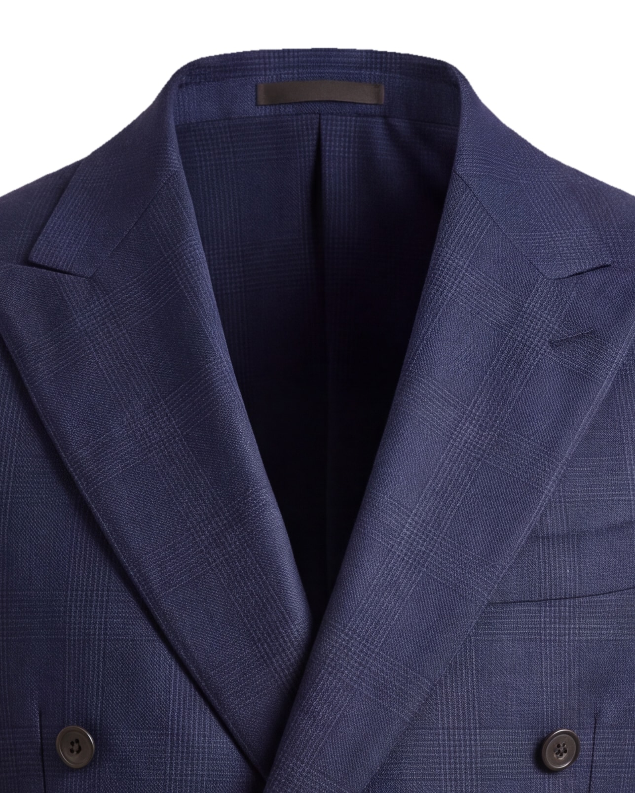 Dark Navy Double-Breasted Super 130s Jacket, collar detail