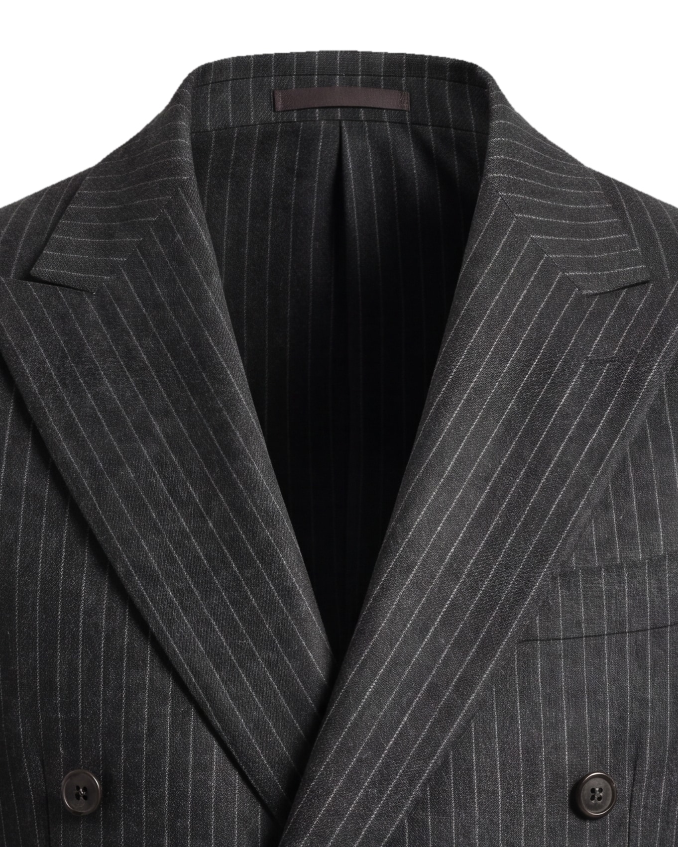 Anthracite Grey Pinstripe Double-Breasted Jacket, collar detail