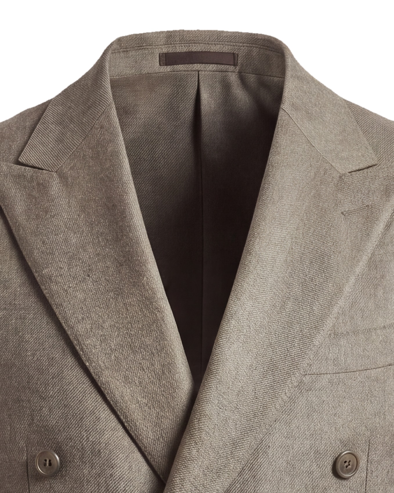 Grey-Brown Double-Breasted Super 120s Jacket, collar detail
