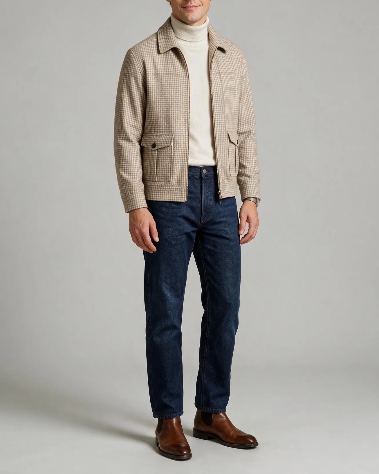 Stenfarvet Merino uld tern Flight jacket, på model