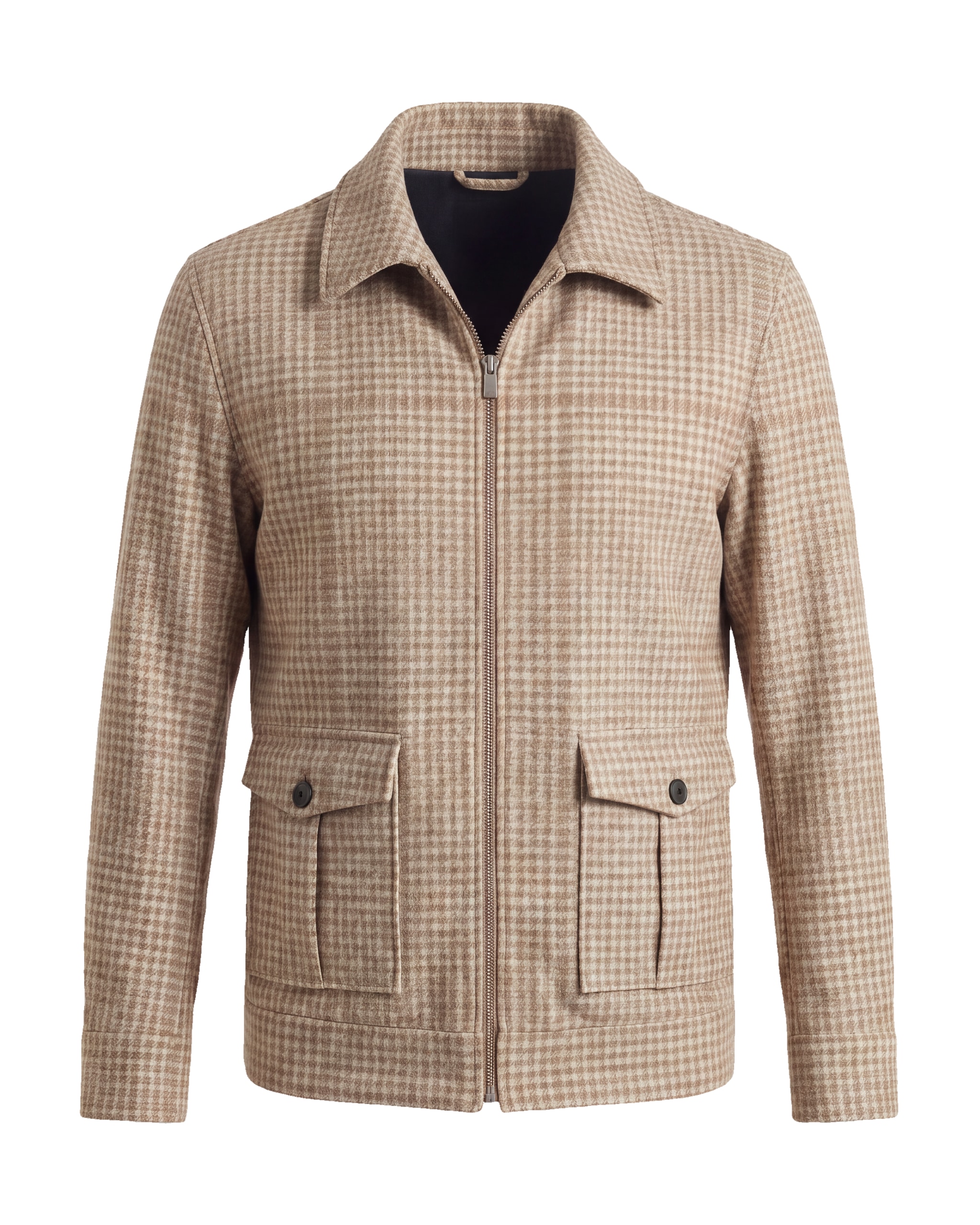 Stone-Coloured Merino wool Check Flight Jacket