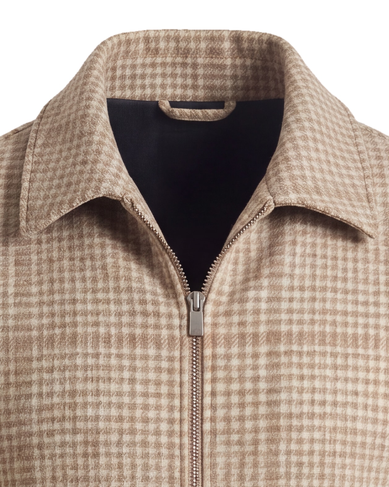 Stenfarvet Merino uld tern Flight jacket, detalje af kraven