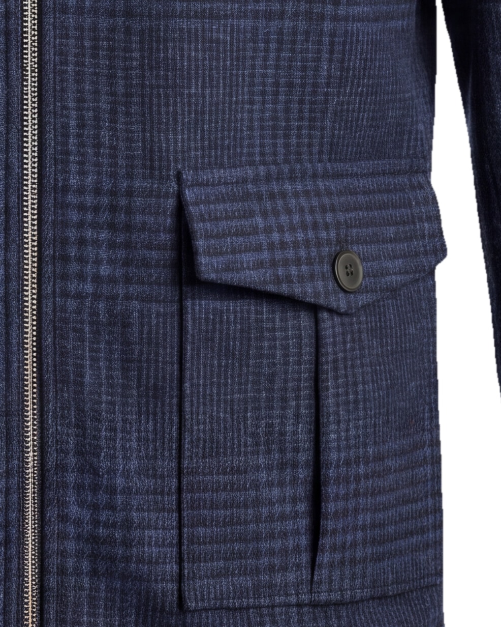 Mørk marineblå glencheck Flight jacket, detalje af lommen
