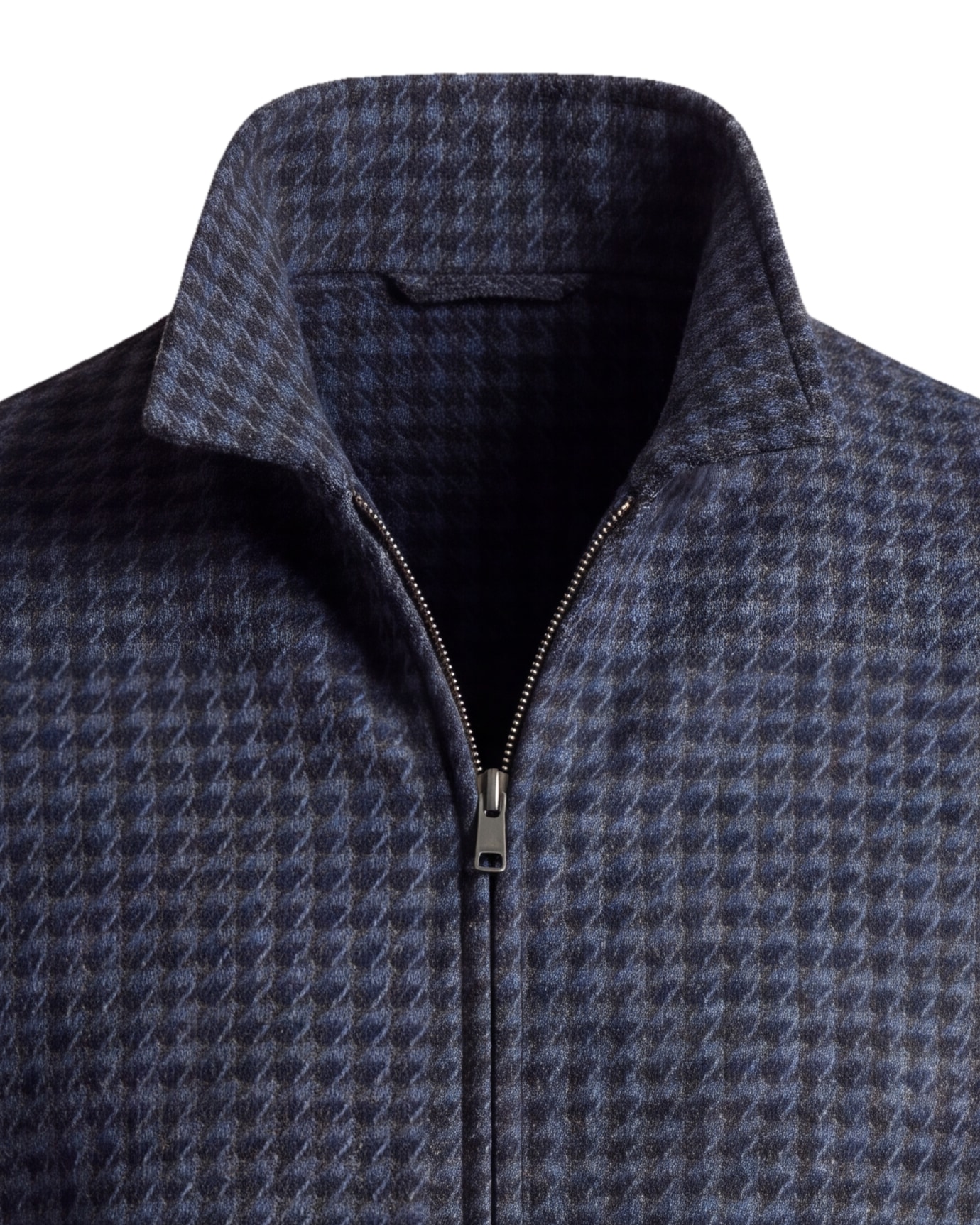Mørk marineblå Merino uld houndstooth Flight jacket, detalje af kraven