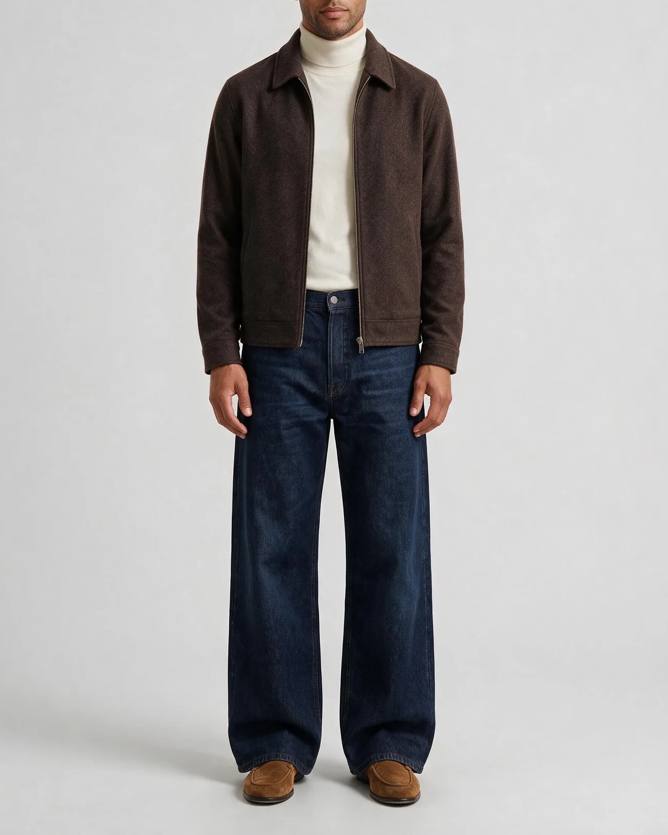 Mørkebrun uld flannel Flight jacket, på model