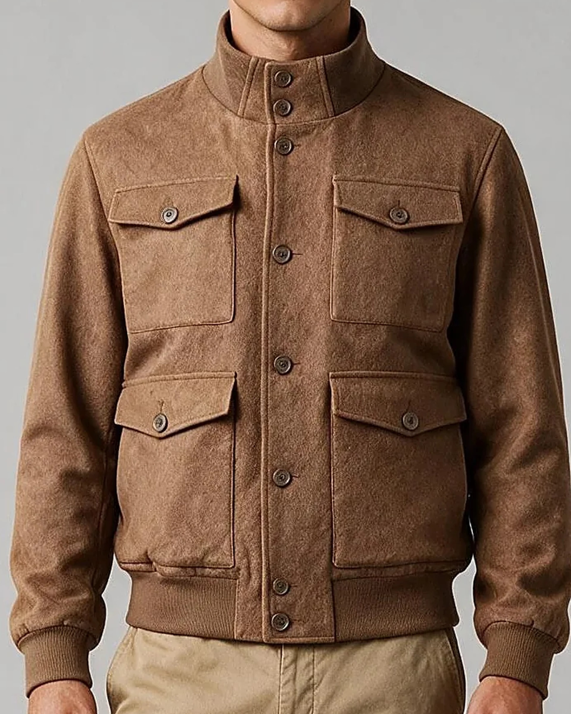 Camel Bomber Jacket, detalje af kraven