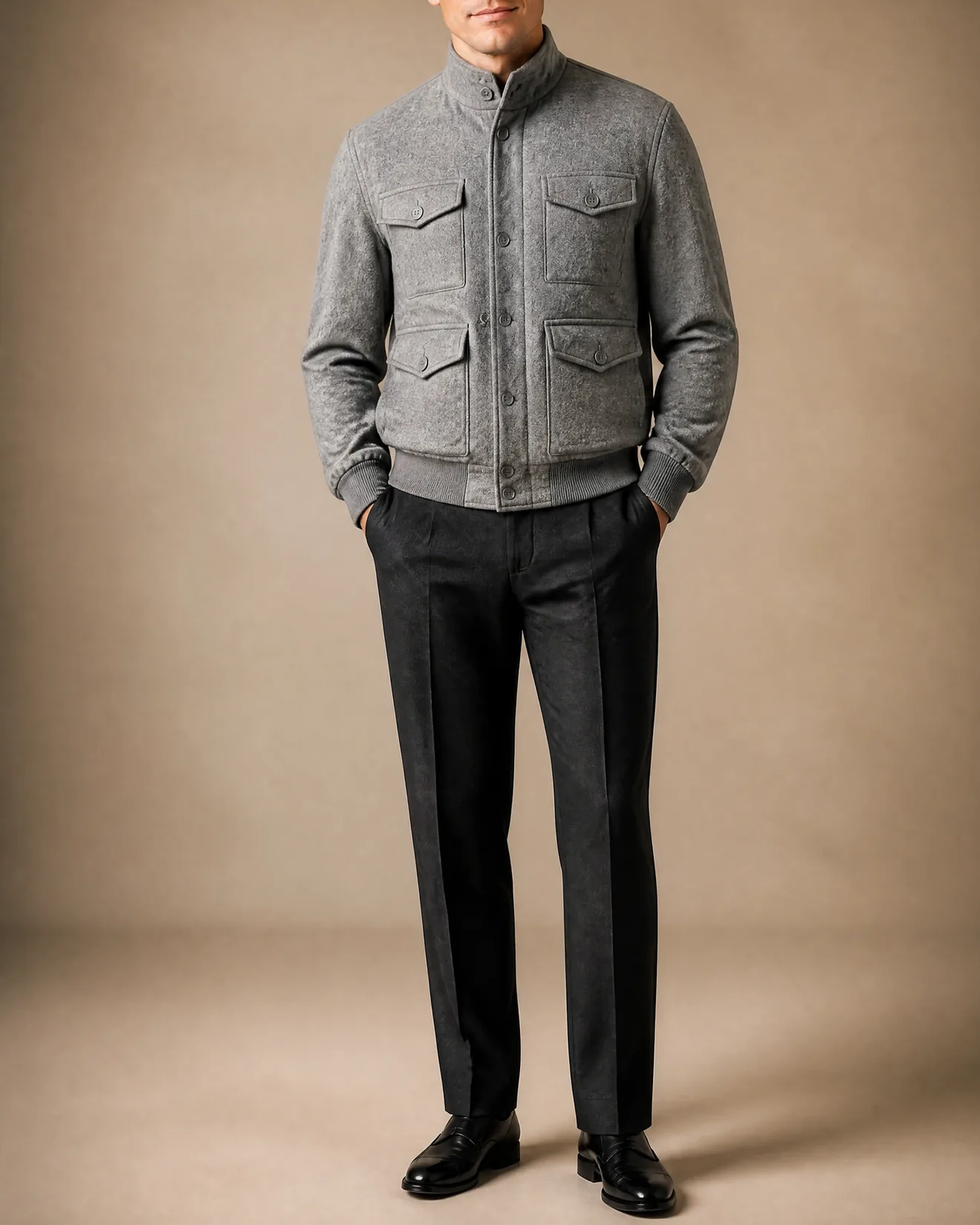 Lysegrå meleret Bomber Jacket, på model
