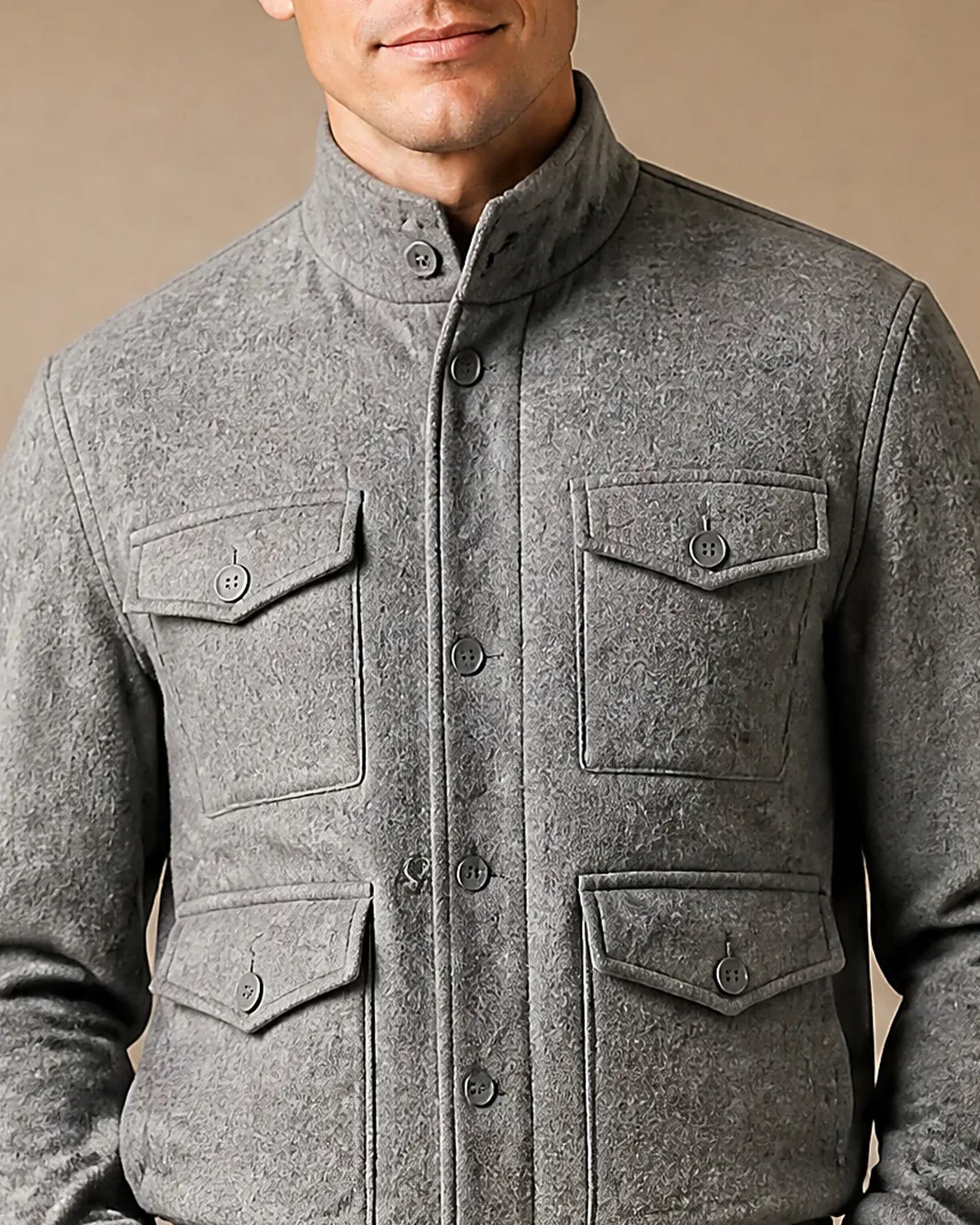 Lysegrå meleret Bomber Jacket, detalje af kraven