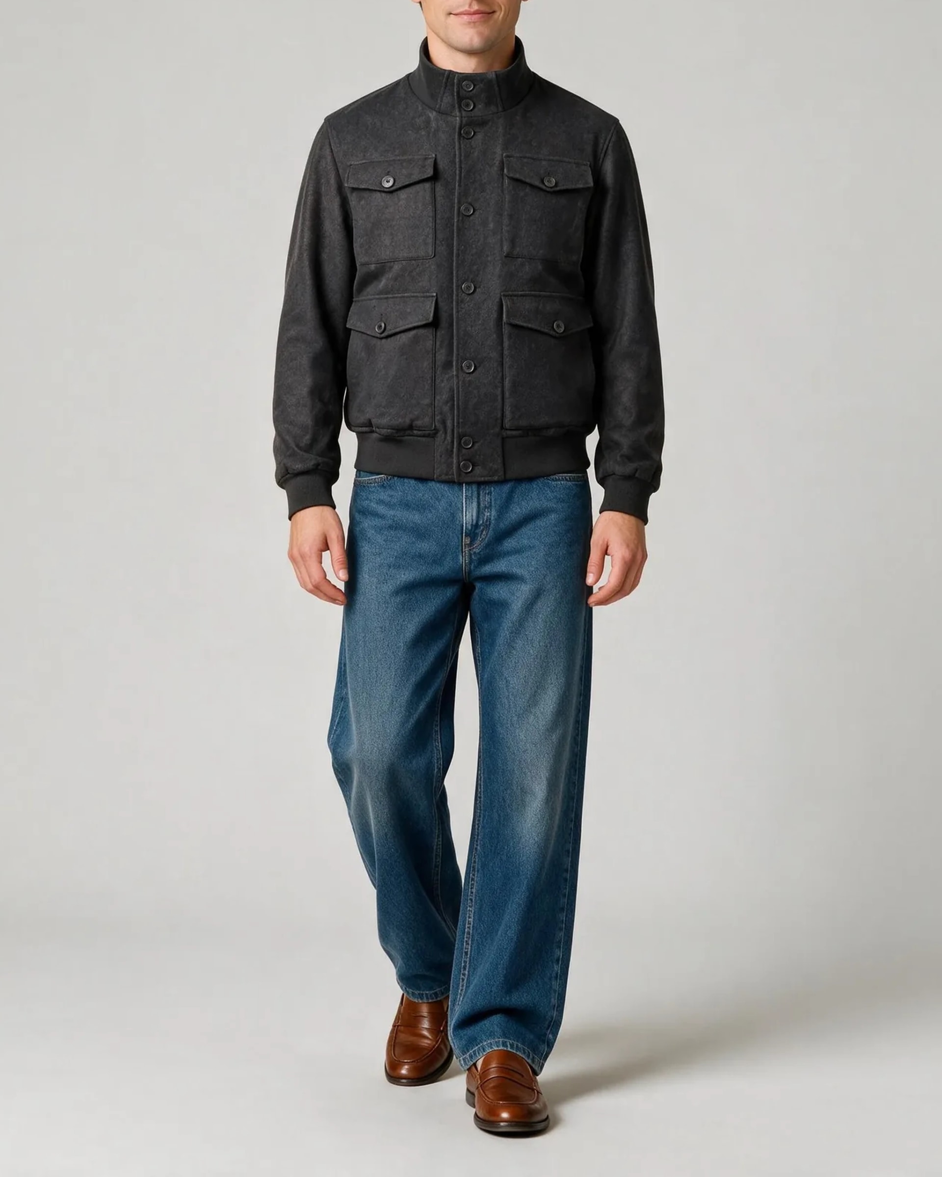 Koksgrå Bomber Jacket, på model