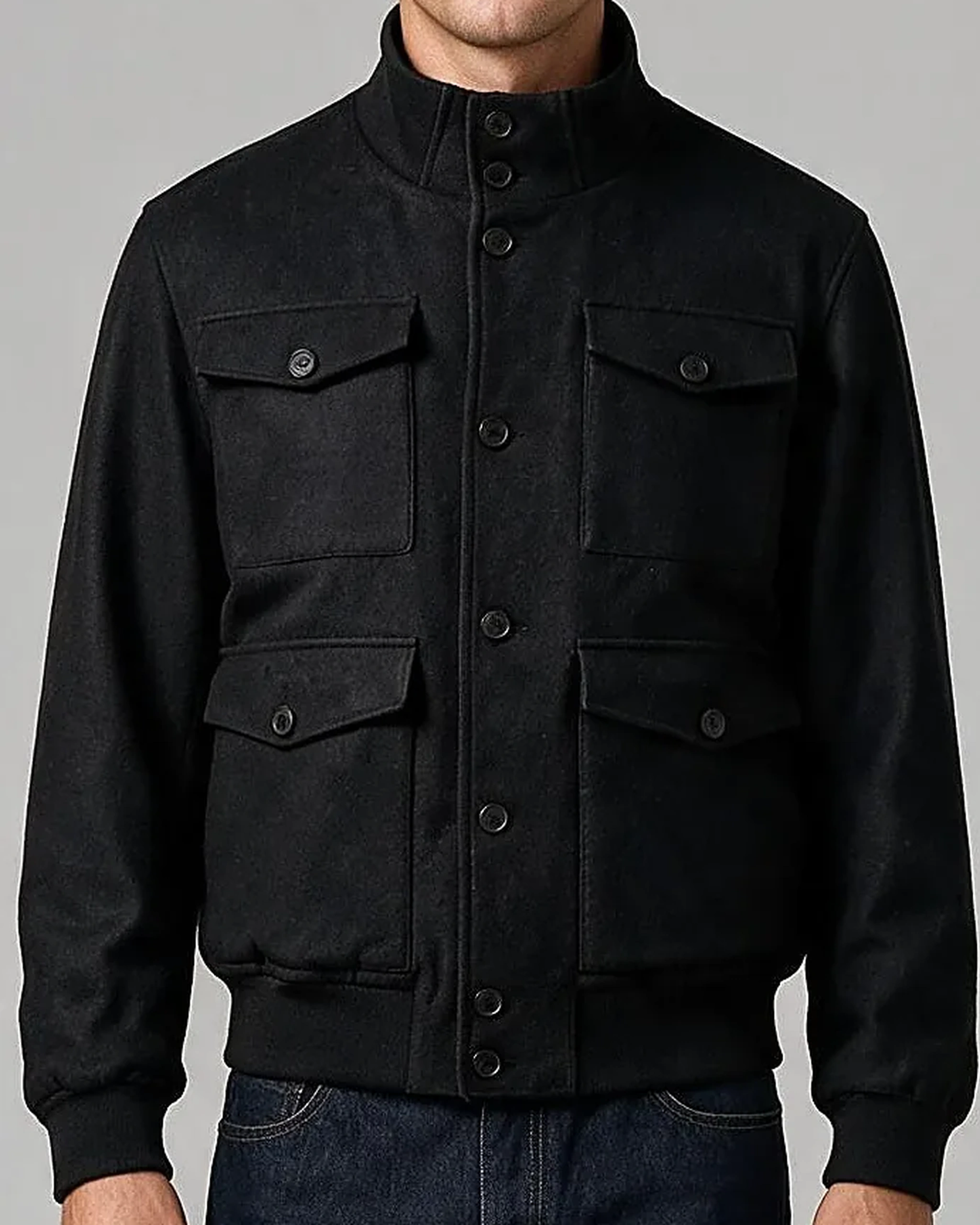 Black Bomber Jacket, collar detail