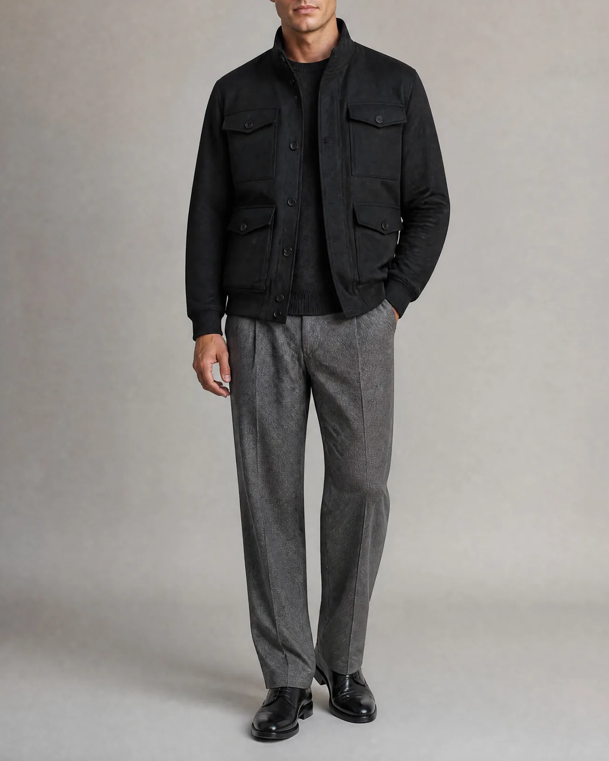 Black Bomber Jacket, on model