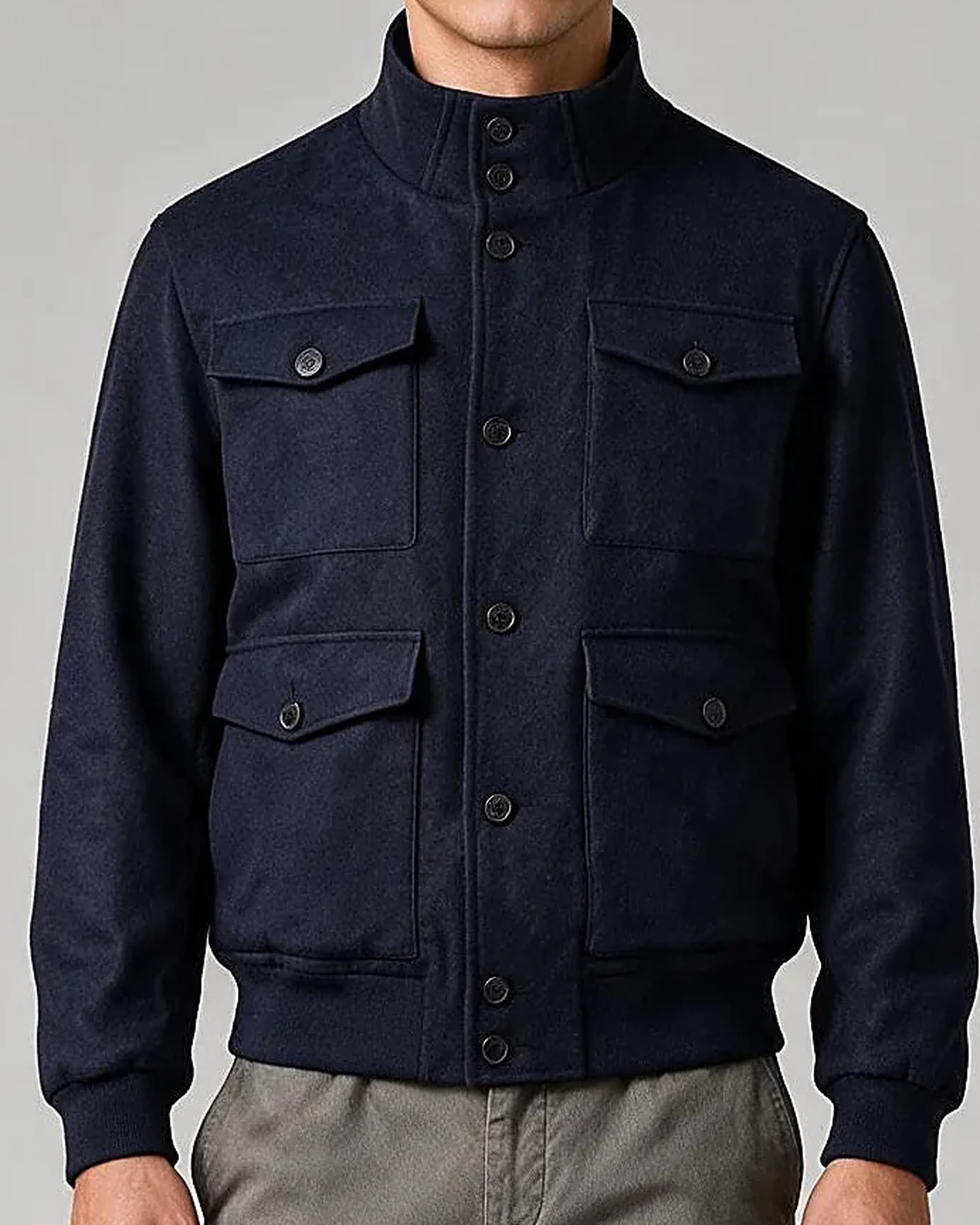 Navy Bomber Jacket, collar detail