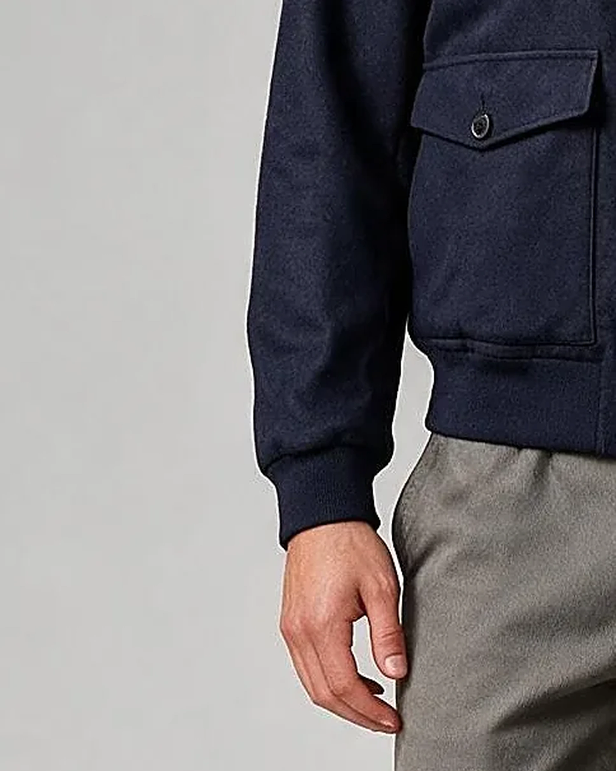 Navy Bomber Jacket, cuff detail