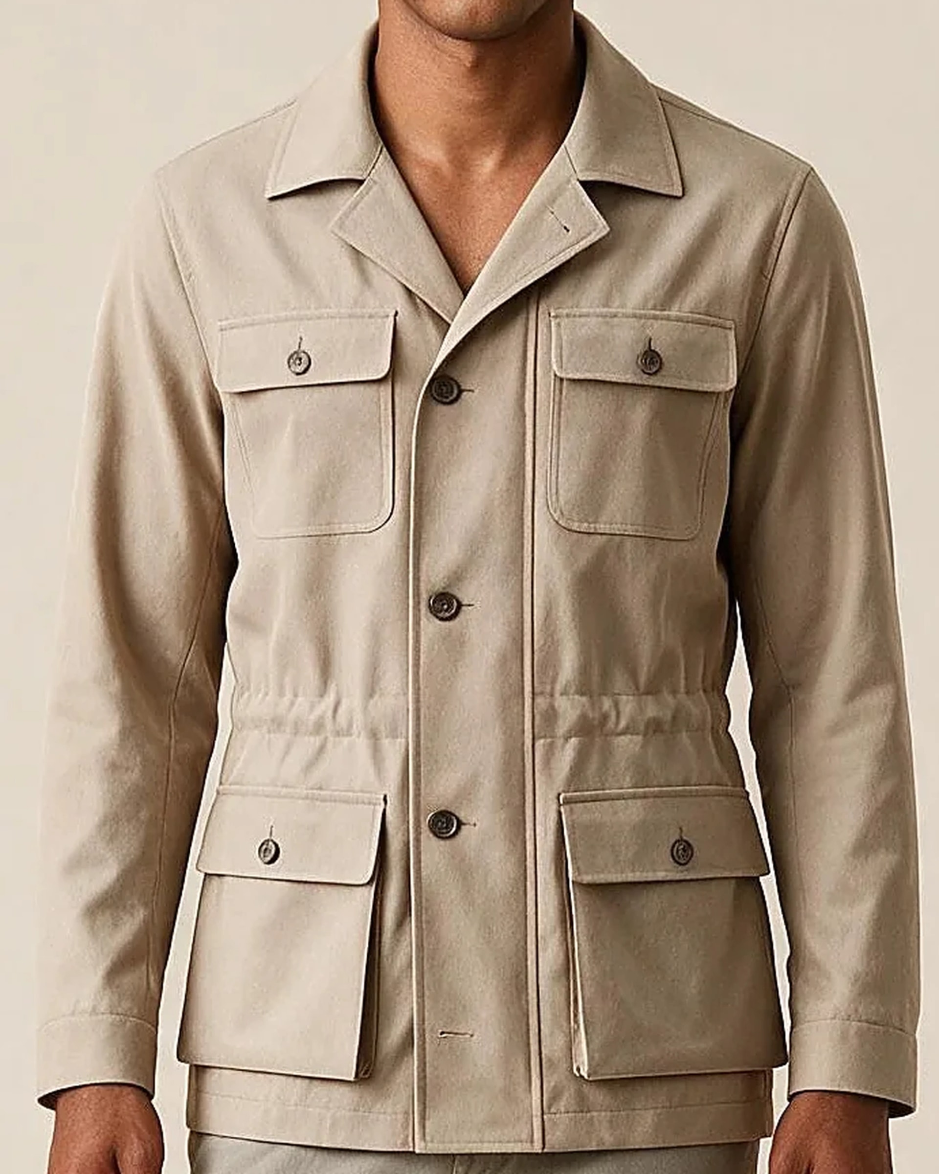 Stenfarvet Field jacket, detalje af kraven