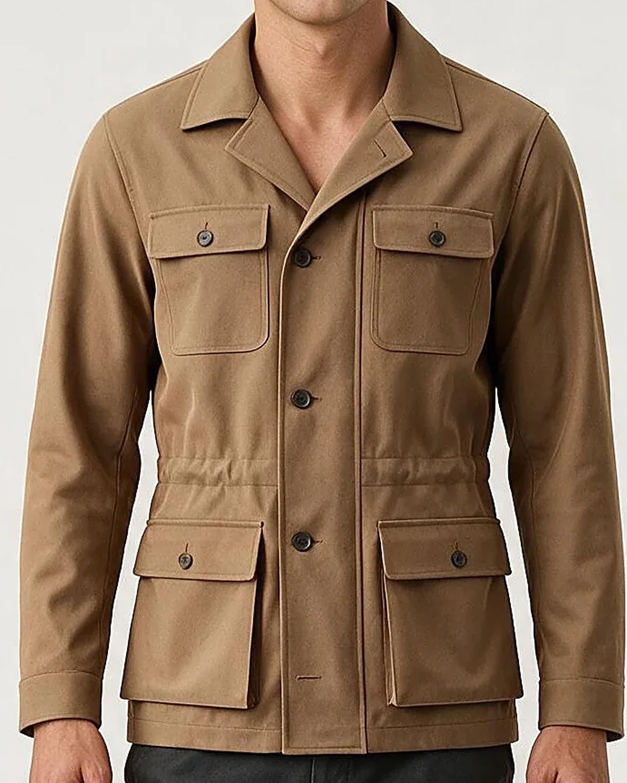 Camel Field jacket AW26, detalje af kraven