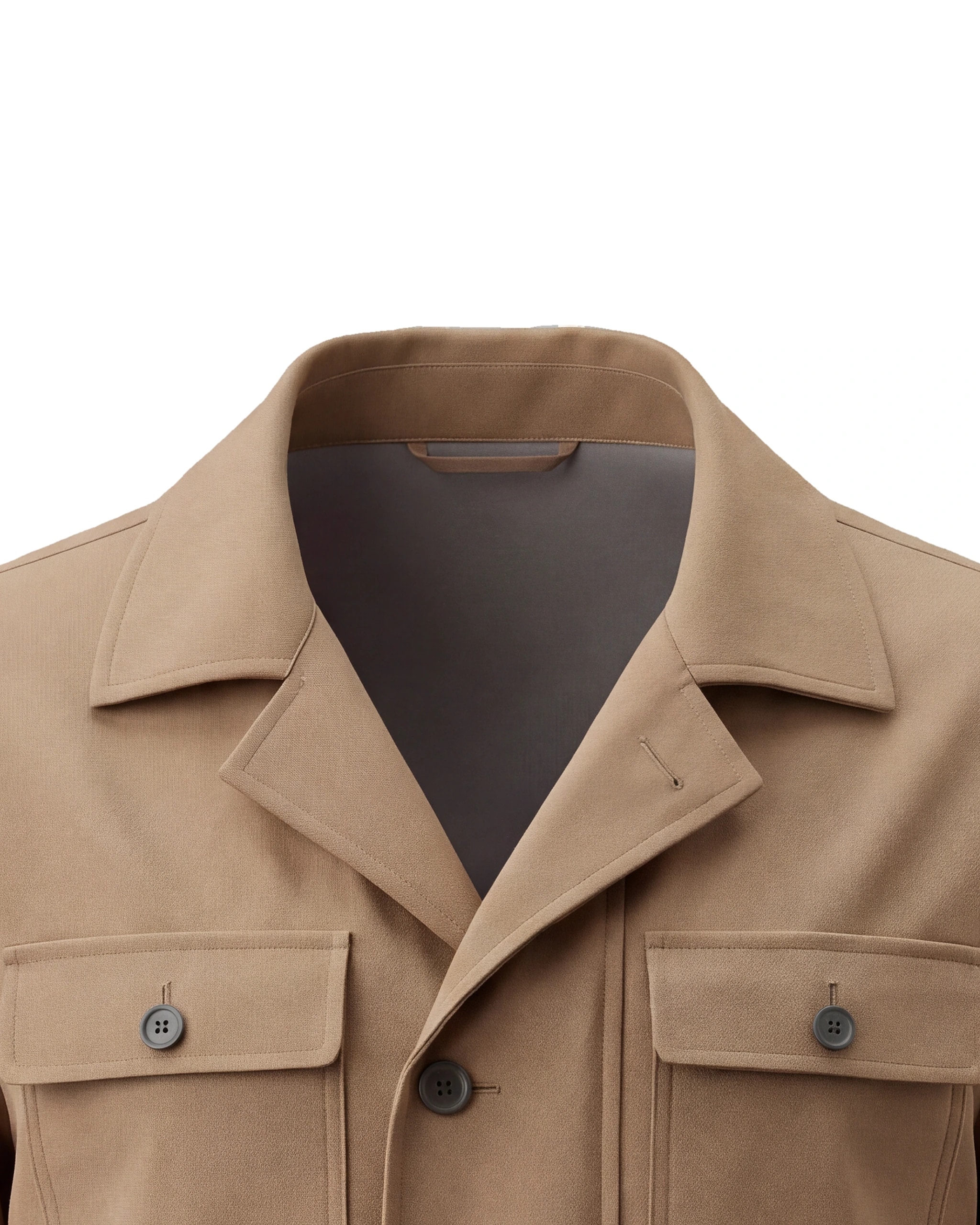 Camel Field jacket AW26, nærbillede af kraven