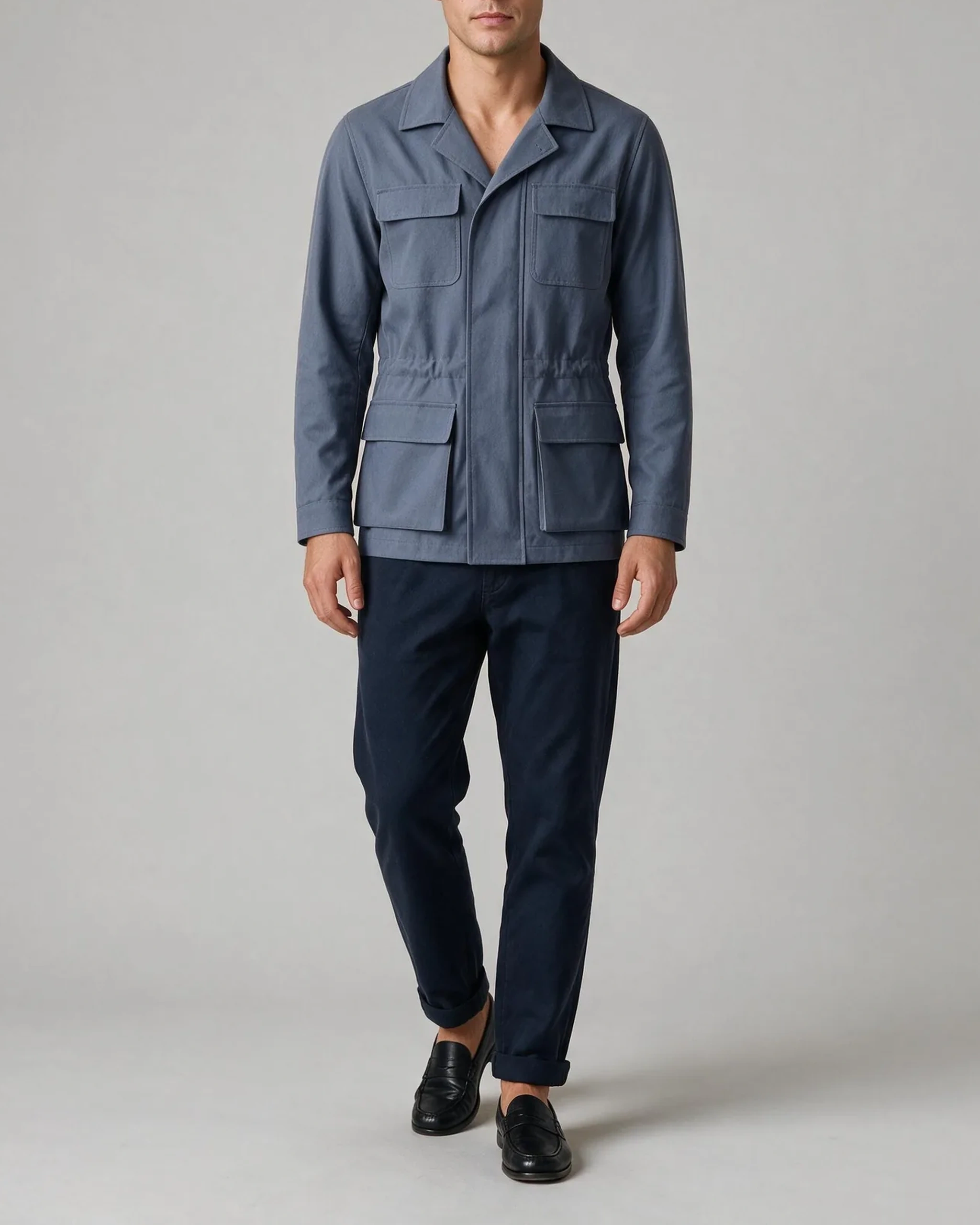 Blue-grey Field Jacket, on model