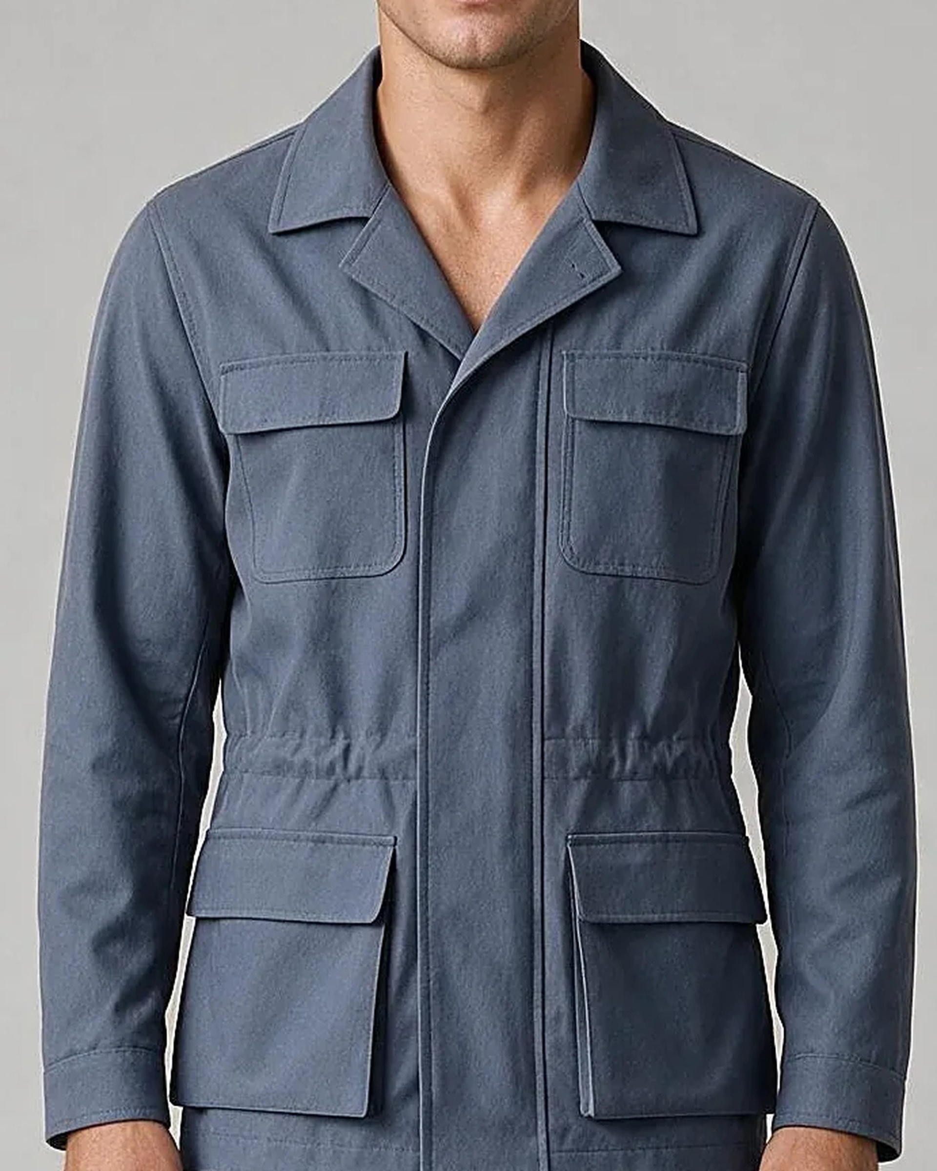Blågrå Field jacket, detalje af kraven