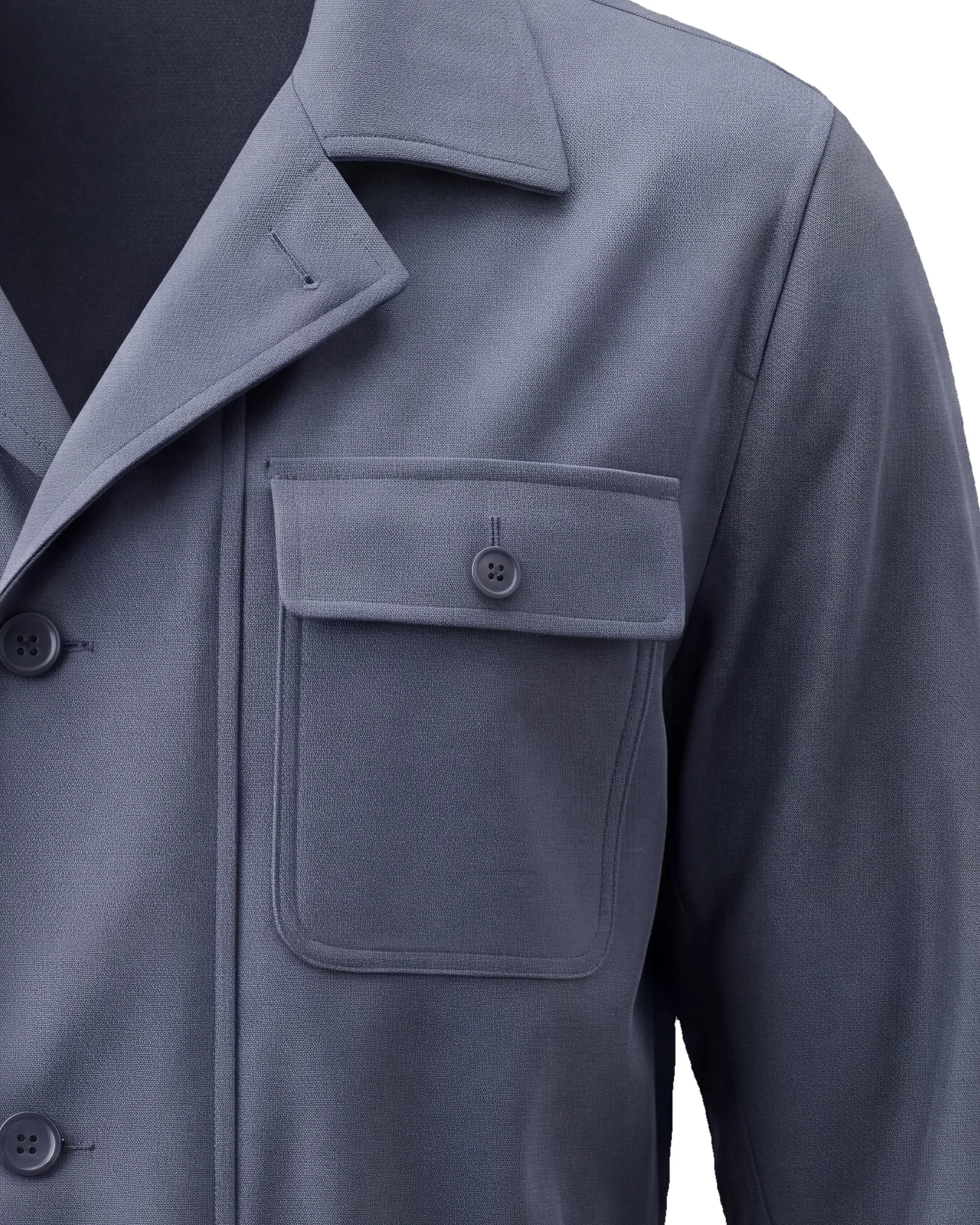 Blågrå Field jacket, nærbillede af lommen