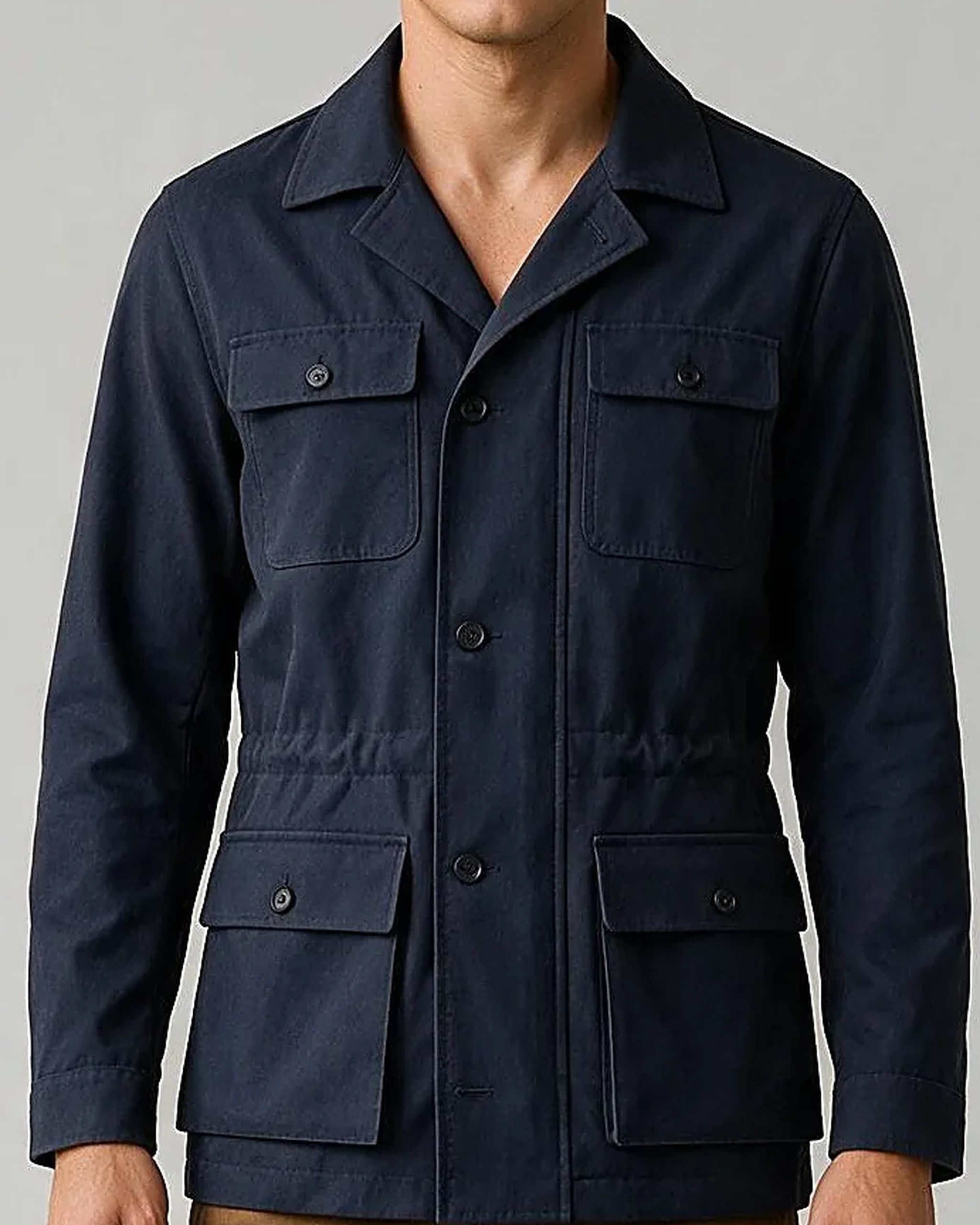 Marineblå Field jacket, detalje af kraven