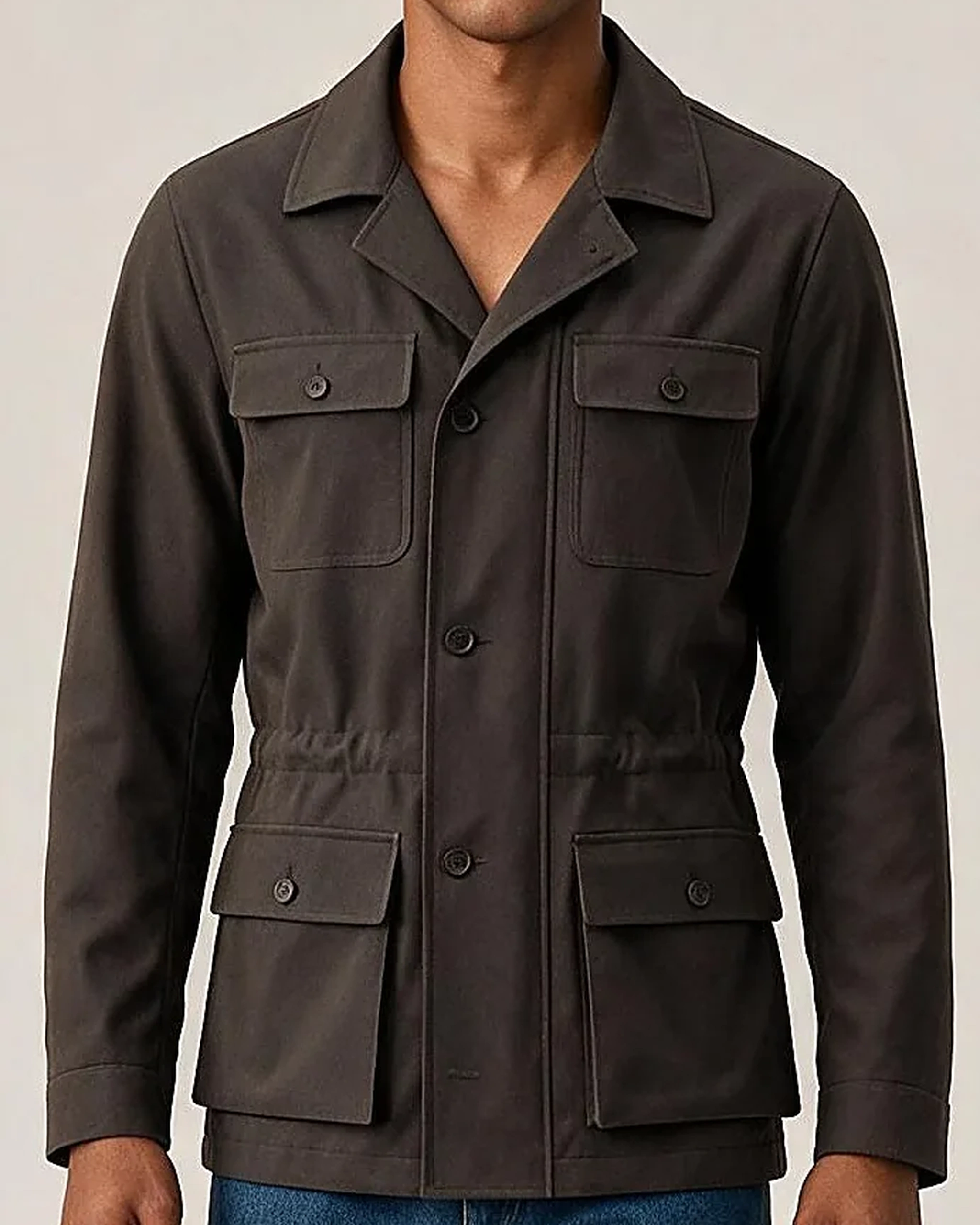 Mørk gråbrun Field jacket, detalje af kraven