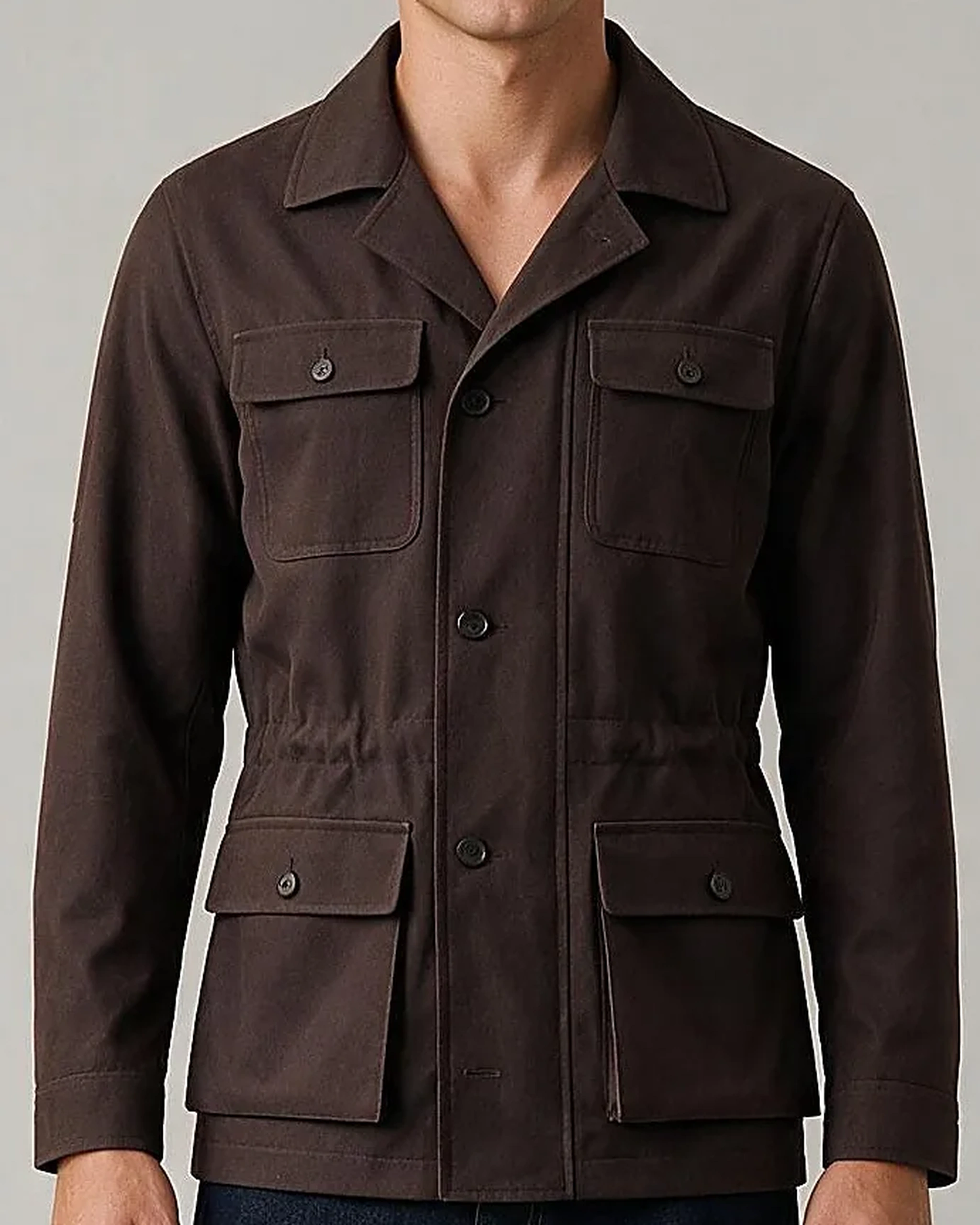 Mørkebrun Field jacket, detalje af kraven