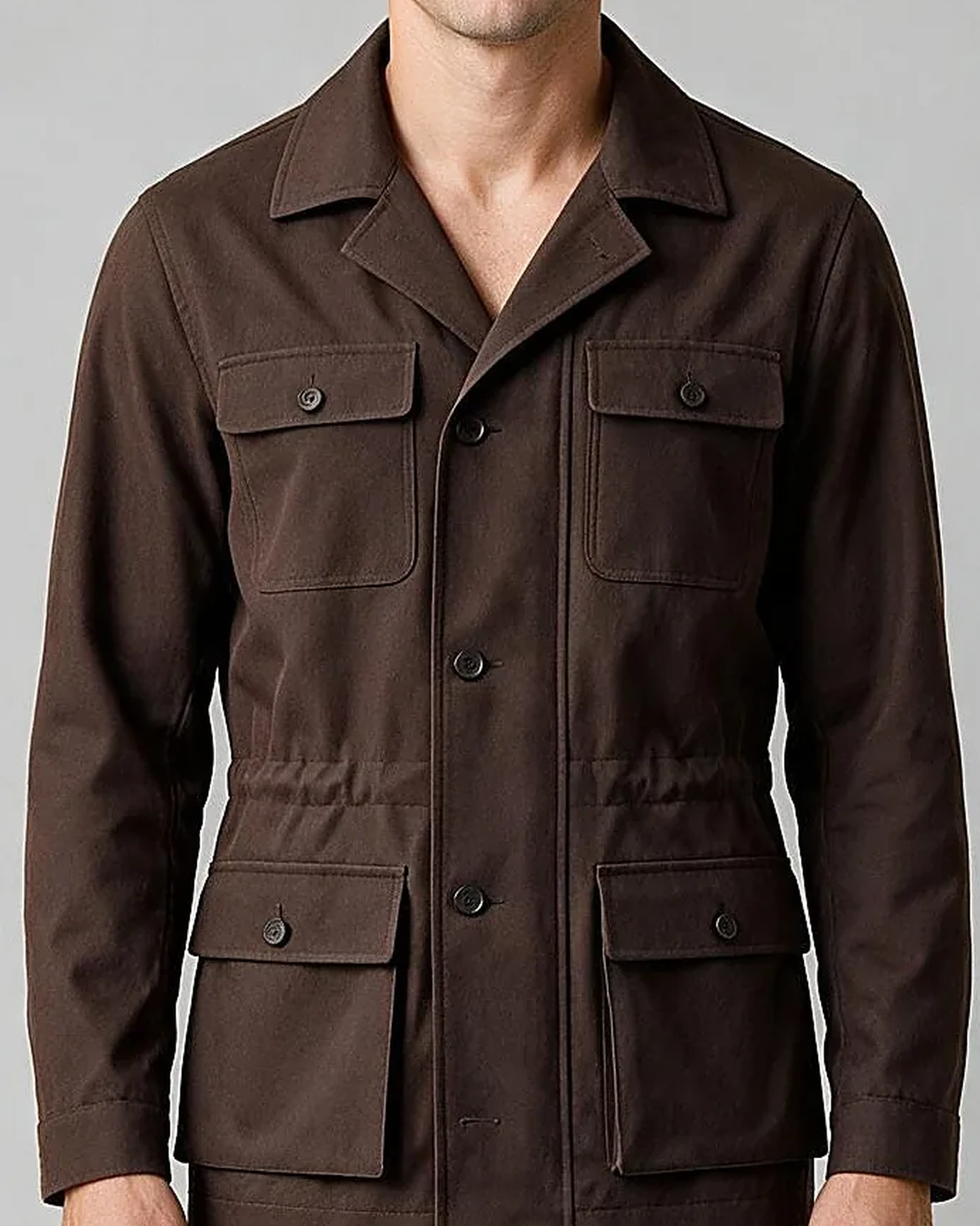Chestnut Brown Field Jacket AW26, collar detail