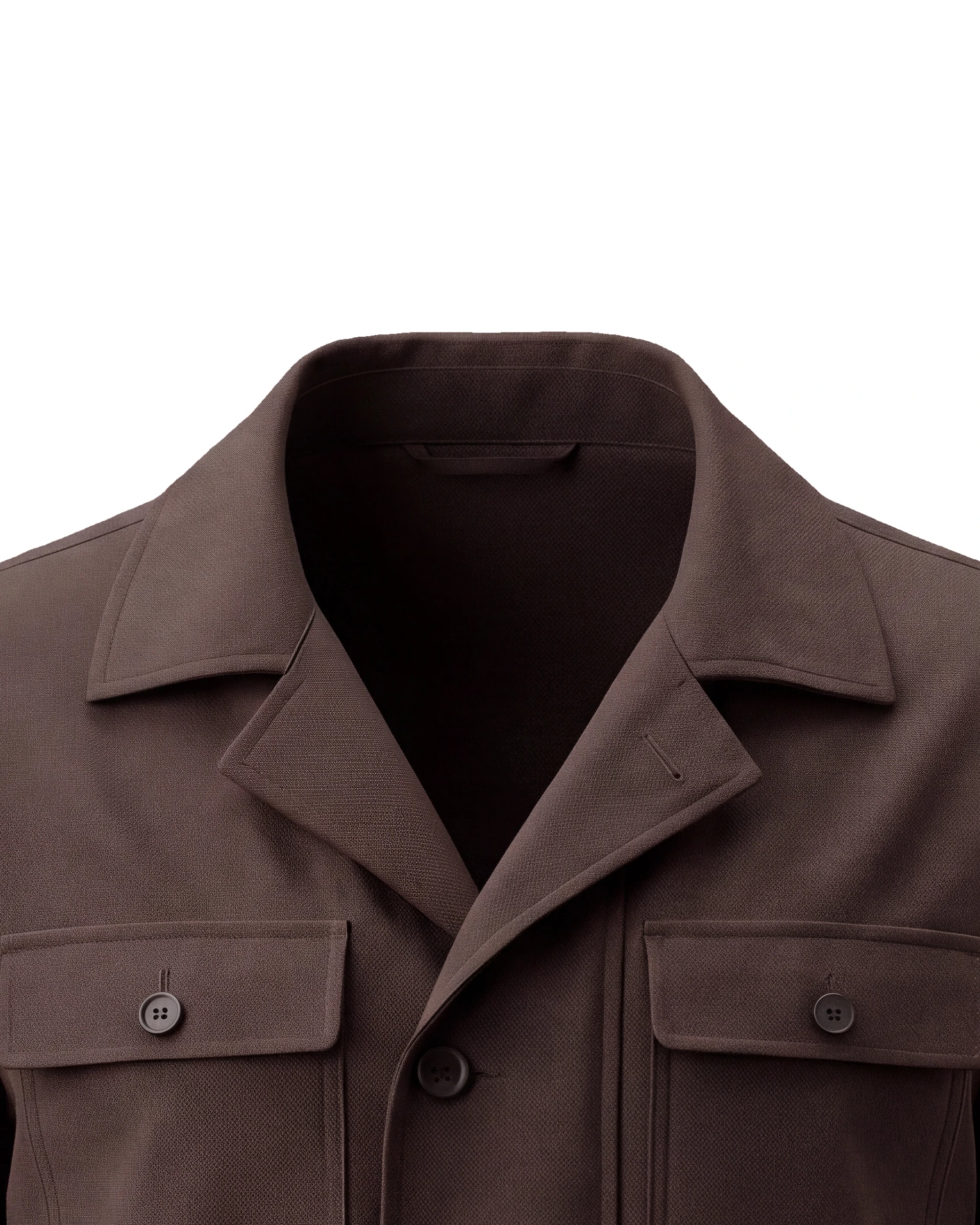 Chestnut Brown Field Jacket AW26, collar close-up