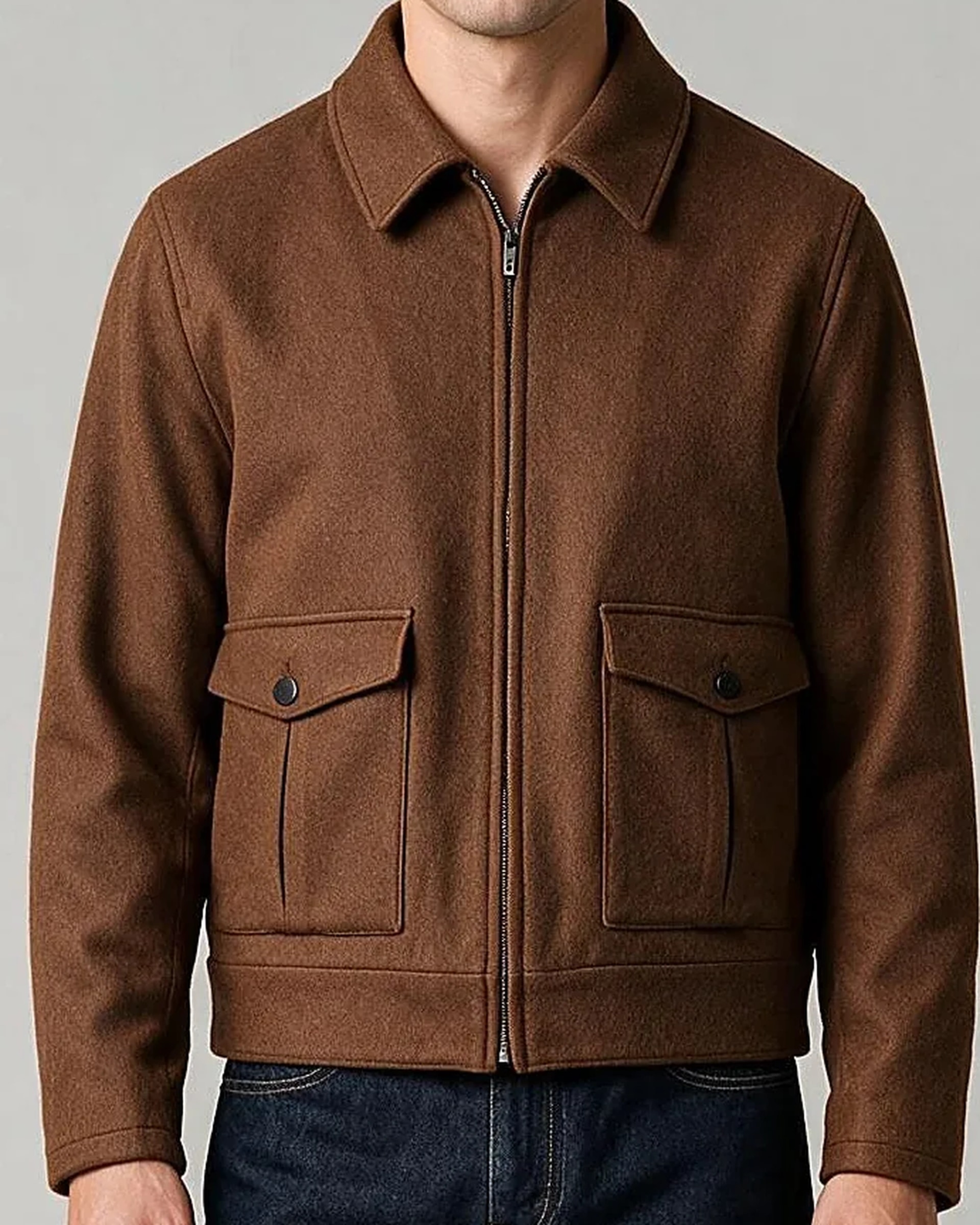 Camel Flight jacket, detalje af kraven