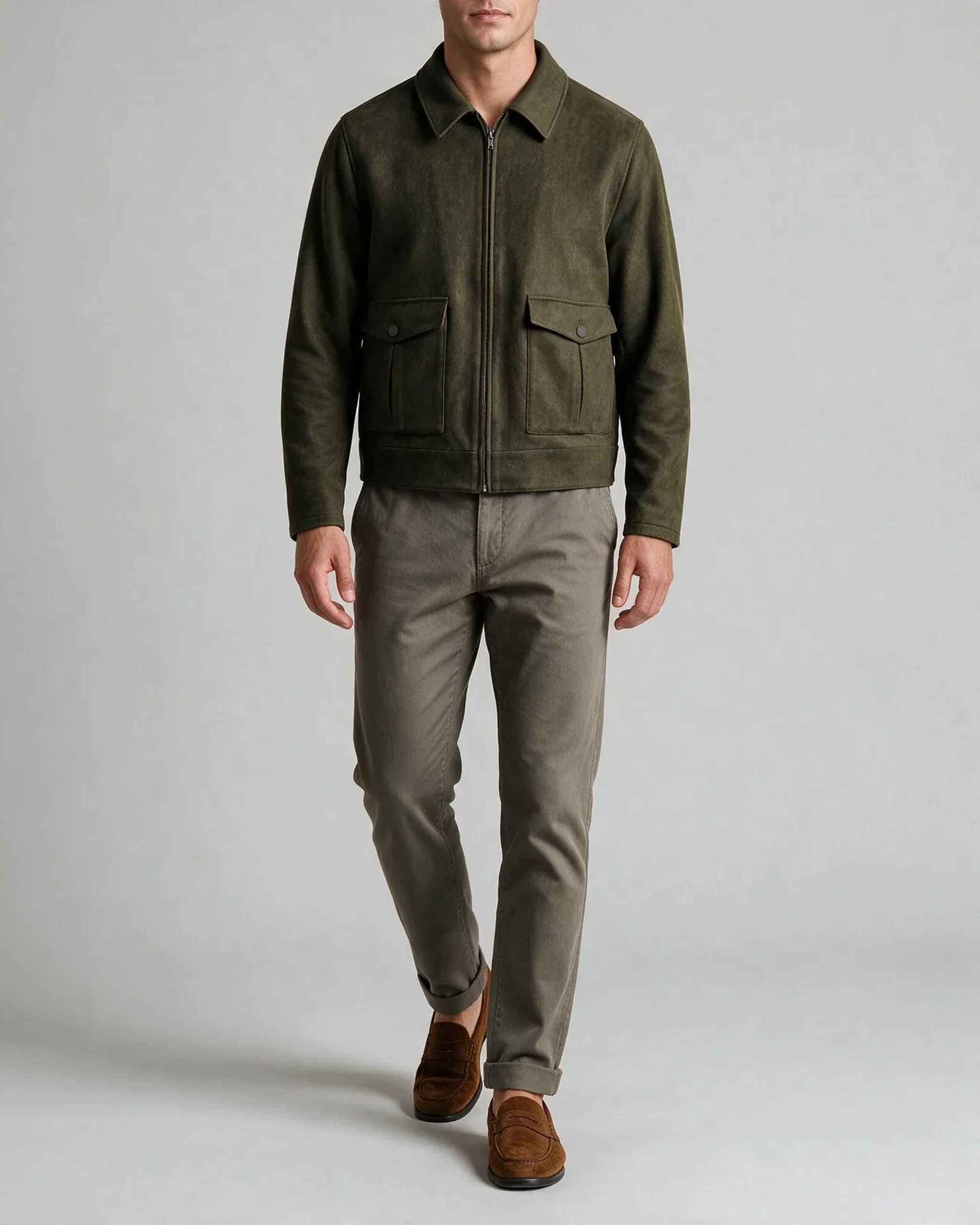 Mørk oliven Flight jacket, på model