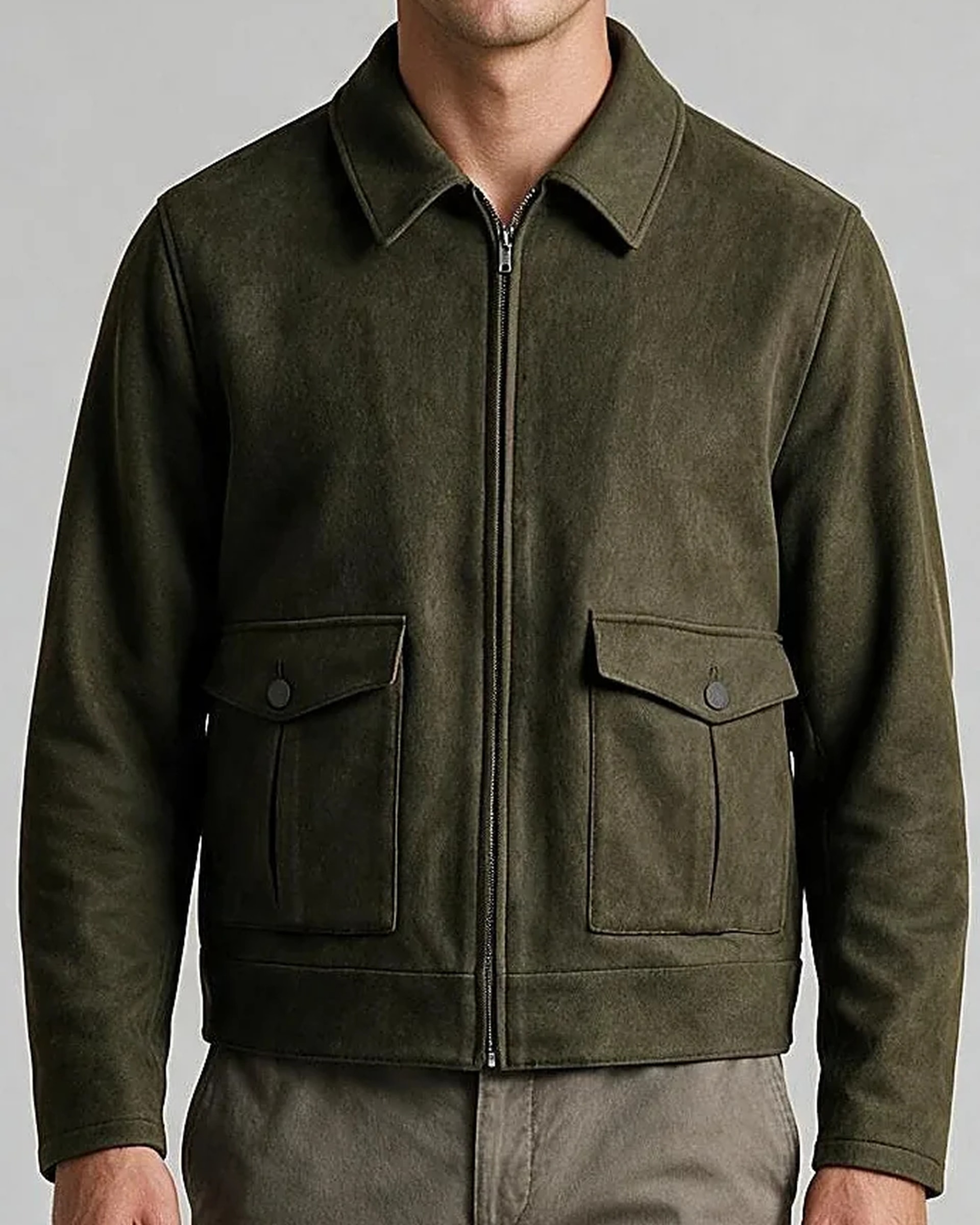 Mørk oliven Flight jacket, detalje af kraven