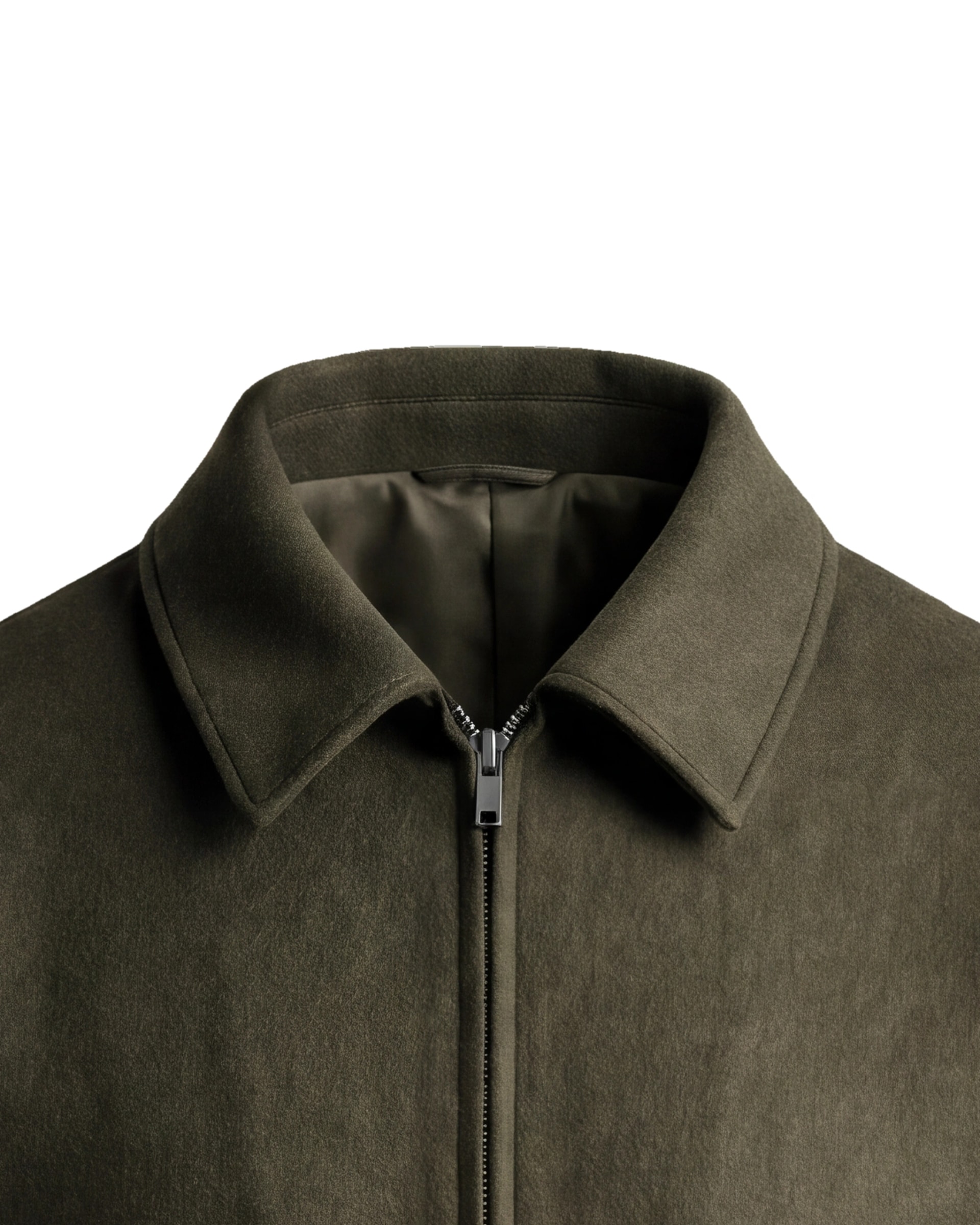 Mørk oliven Flight jacket, nærbillede af kraven