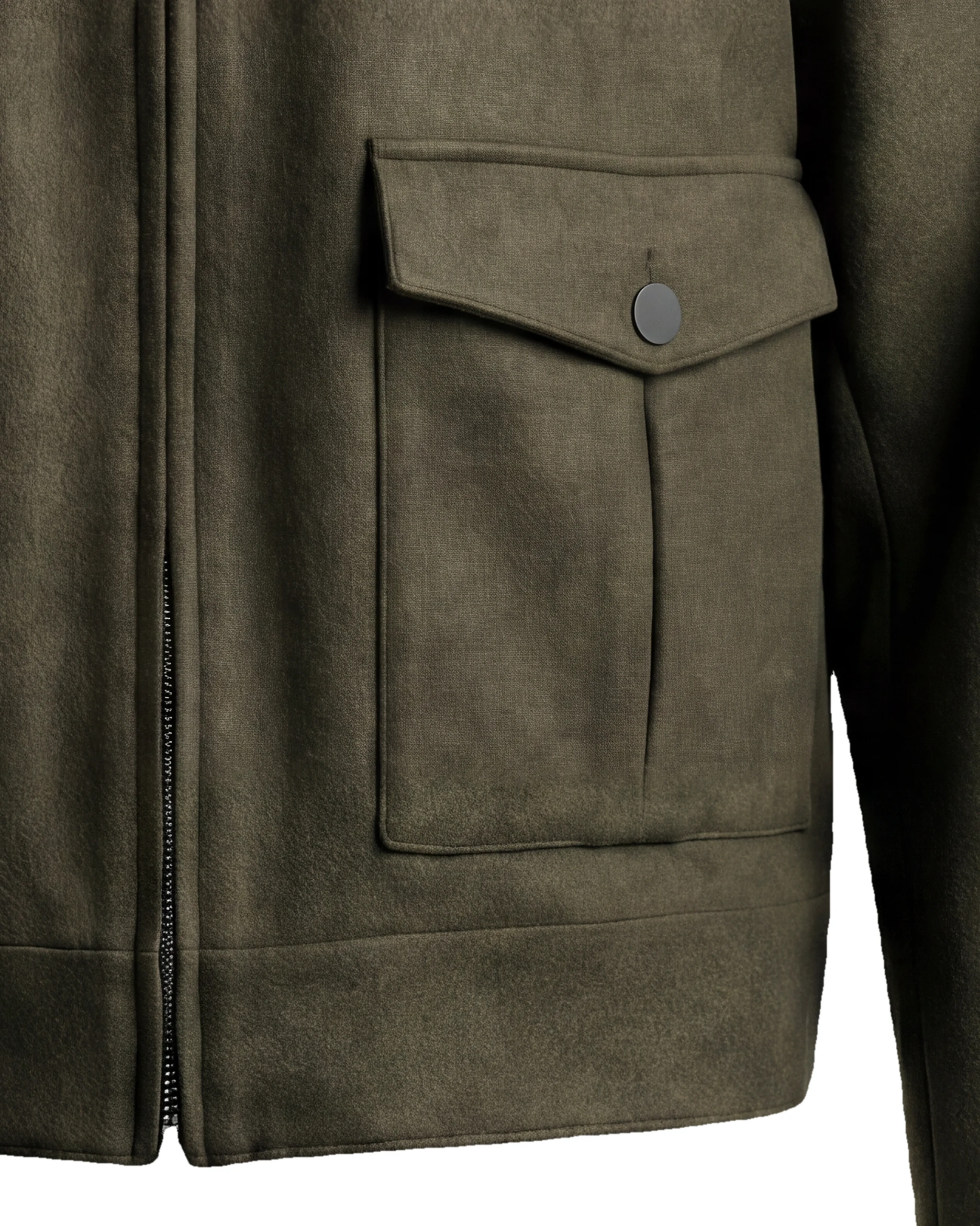 Mørk oliven Flight jacket, nærbillede af lommen