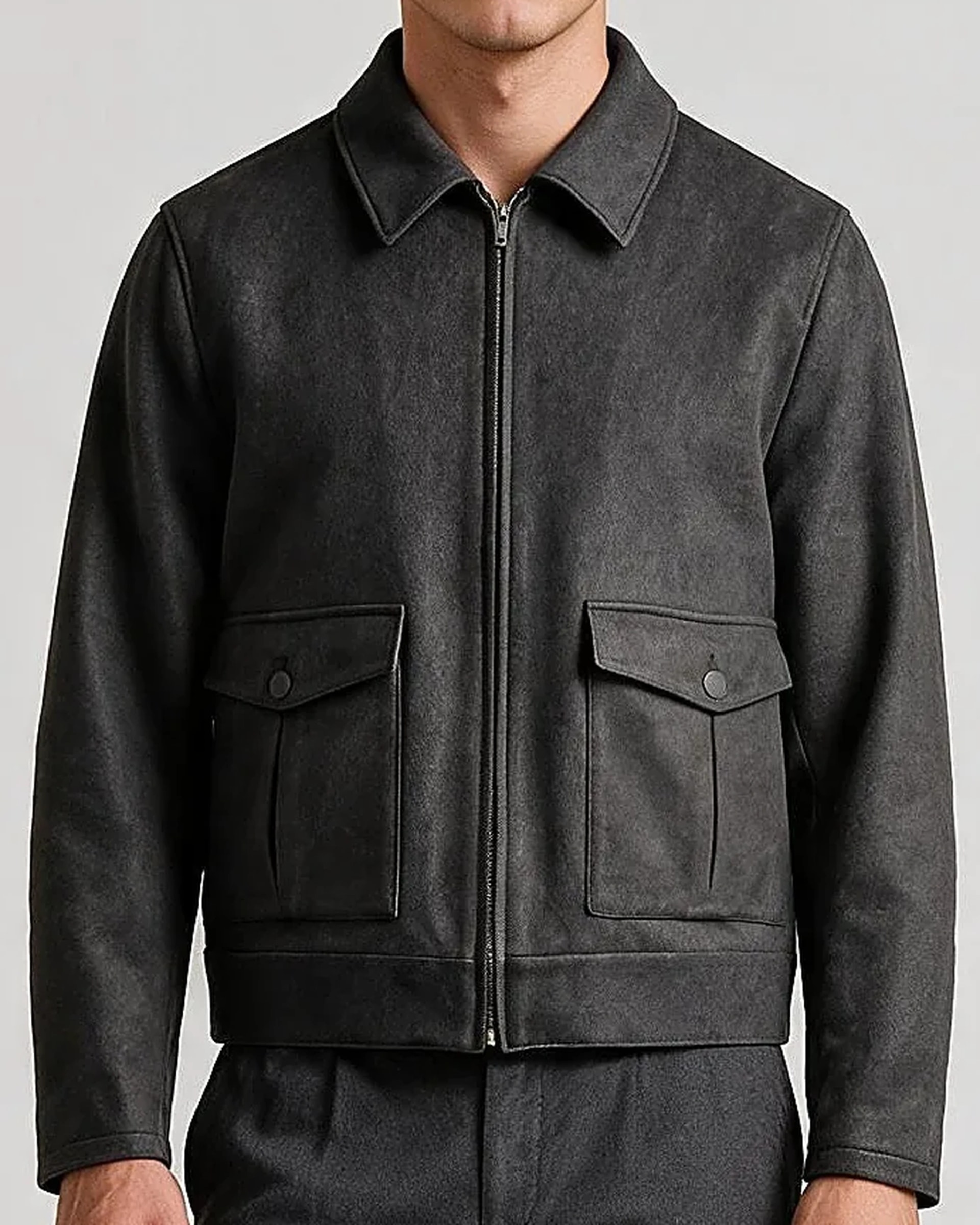 Koksgrå Flight jacket, detalje af kraven