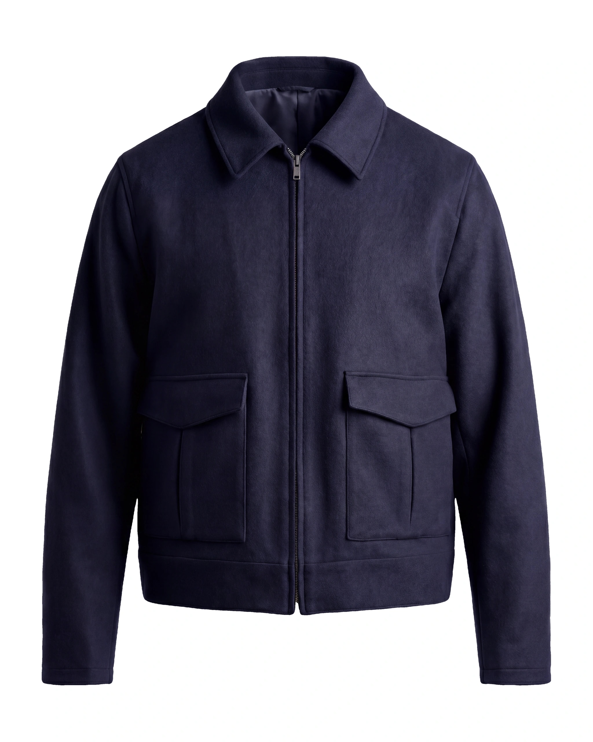 Navy Merino Wool and Cashmere Flight Jacket